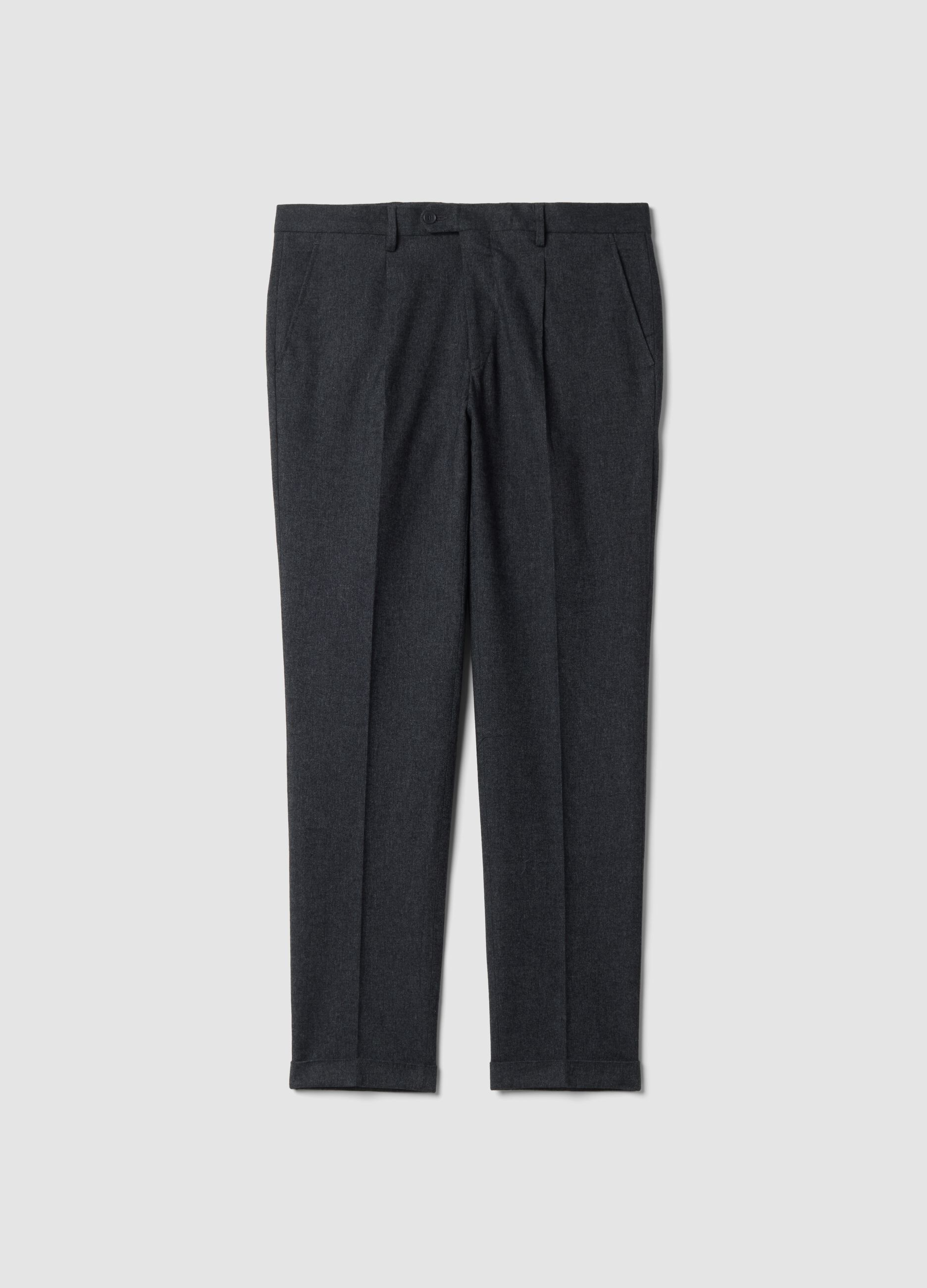Charcoal grey slim-fit formal stretch cotton trousers