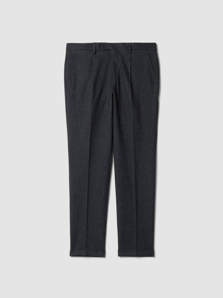 Charcoal grey slim-fit formal stretch cotton trousers_0