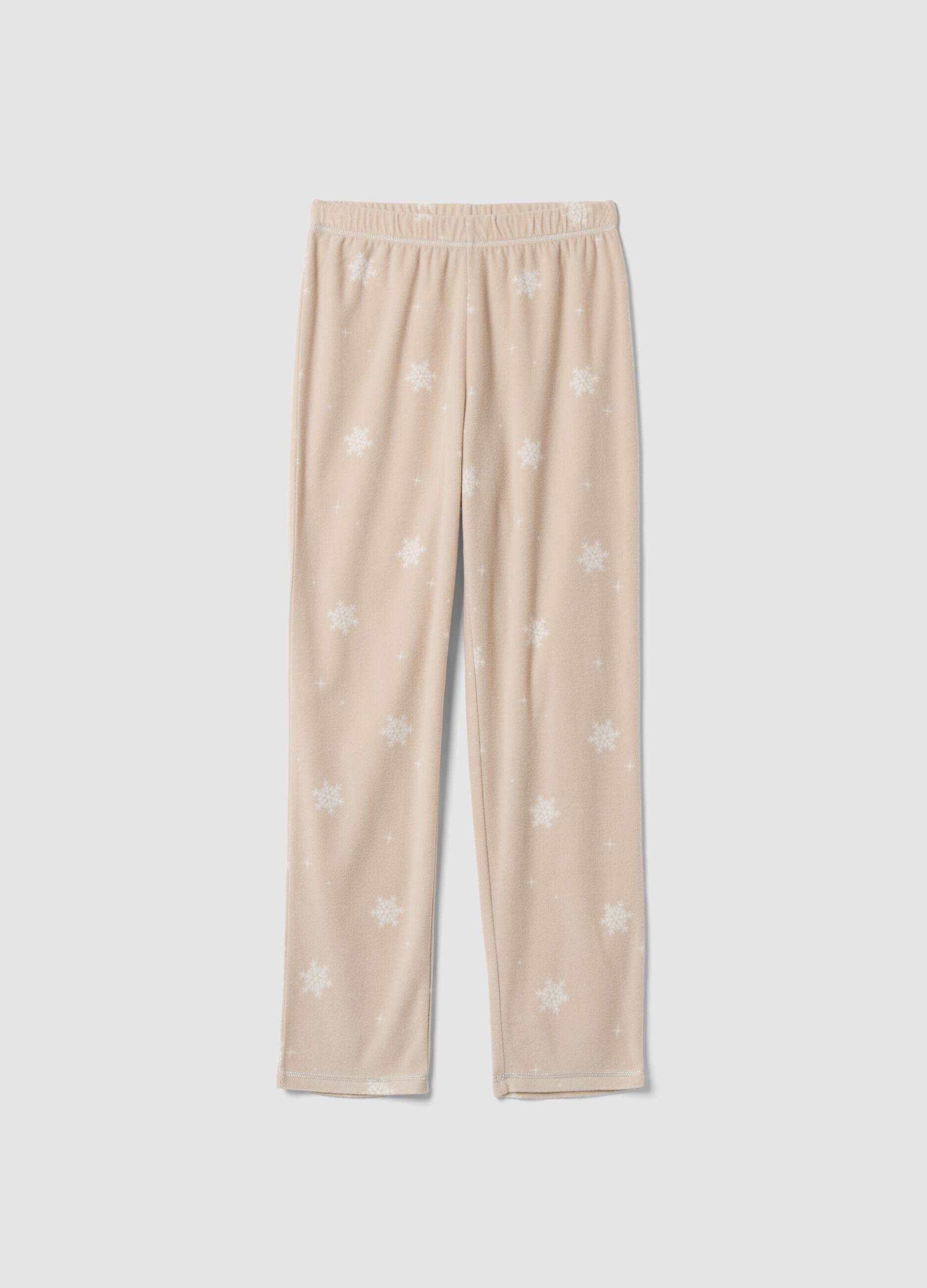 Beige marl regular-fit pyjama trousers with snowflake print