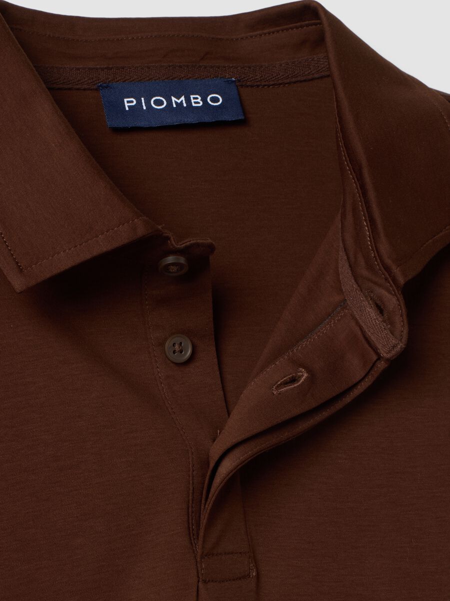 Brown long-sleeved pure cotton polo_1