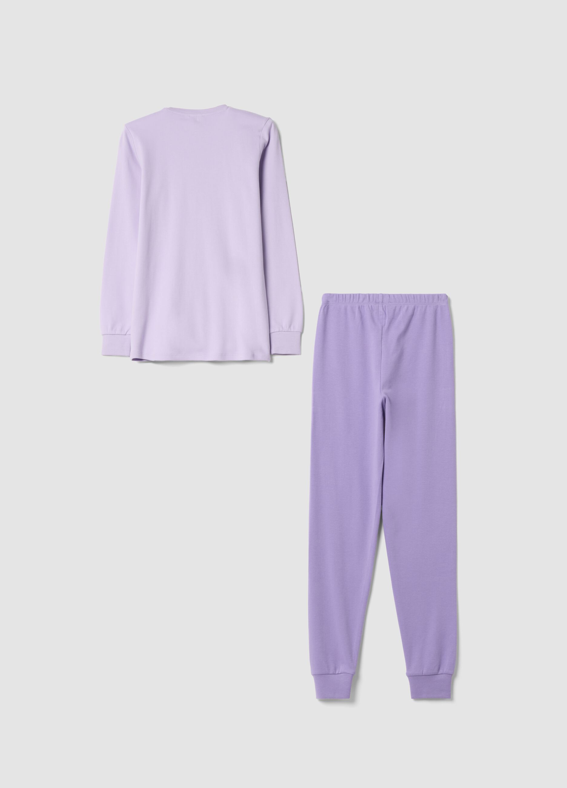 Pigiama viola in puro cotone organico con stampa teddy regular fit