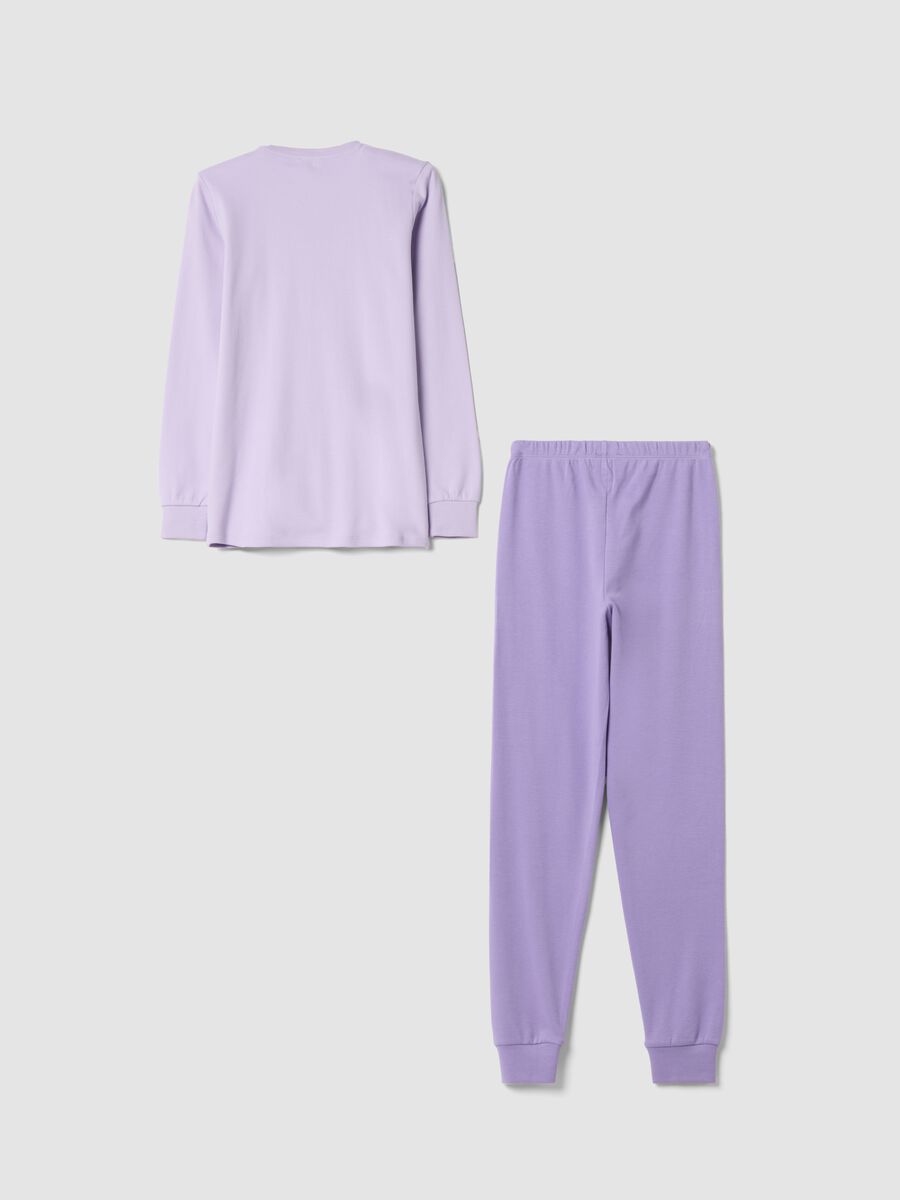 Pigiama viola in puro cotone organico con stampa teddy regular fit_1