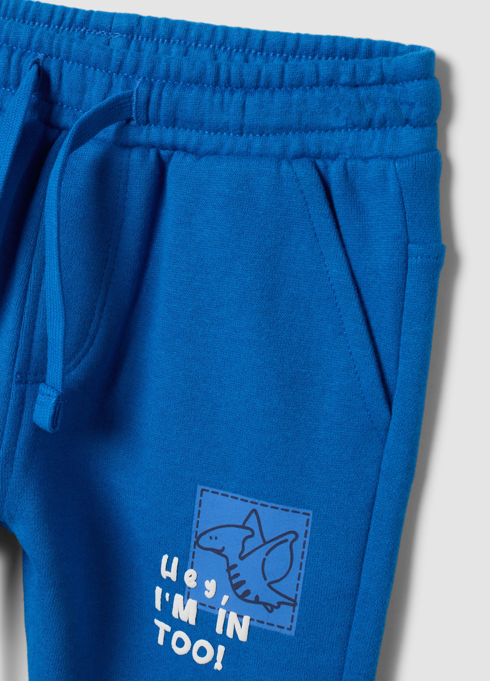 Completo jogging blu in puro cotone con stampa dinosauri over fit