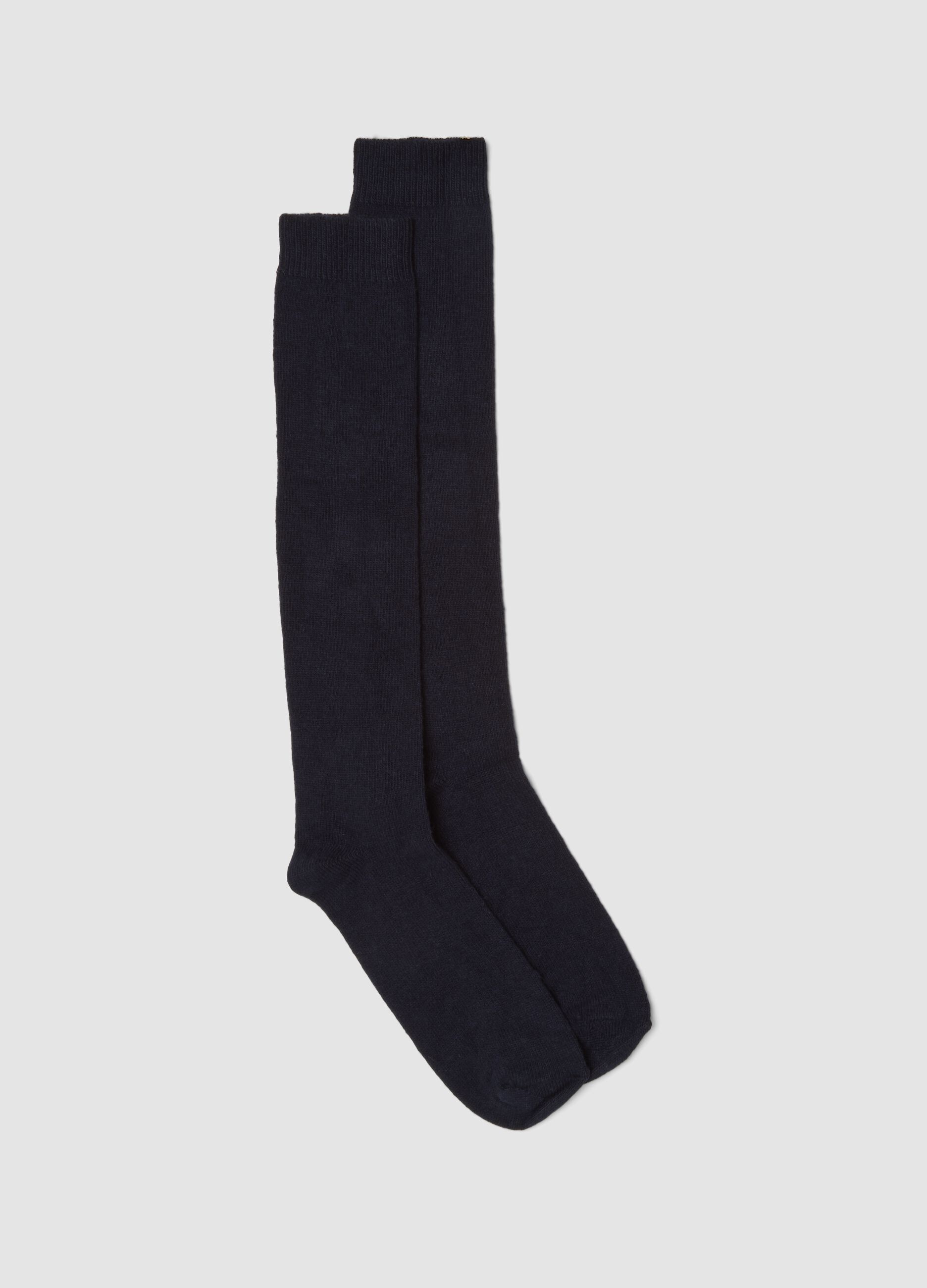 Blue over-the-calf socks in wool, viscose and stretch cashmere