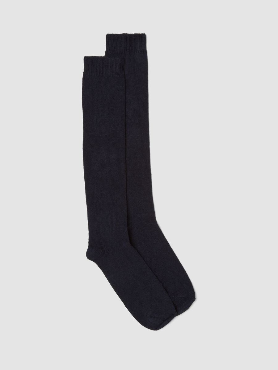 Blue over-the-calf socks in wool, viscose and stretch cashmere_0