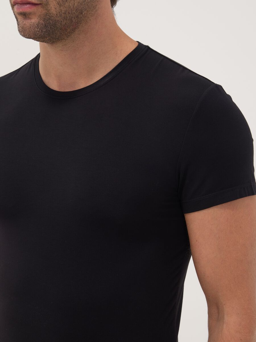 Black stretch modal crew-neck T-shirt_2