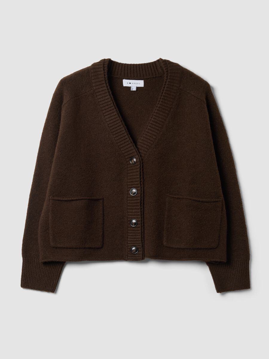 Brown stretch-wool cardigan with deep V-neck_0