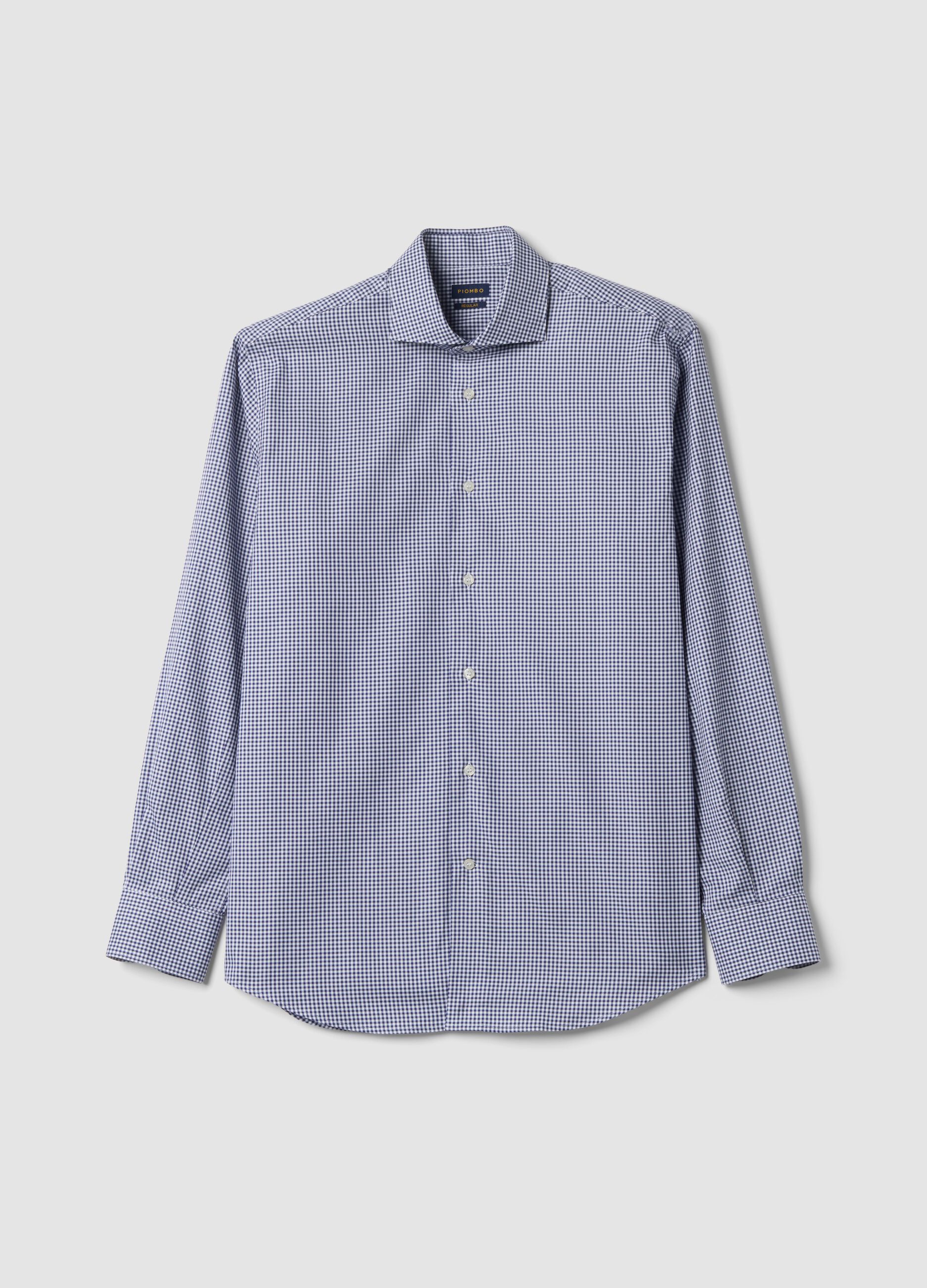 Blue cotton oxford checked shirt, regular fit
