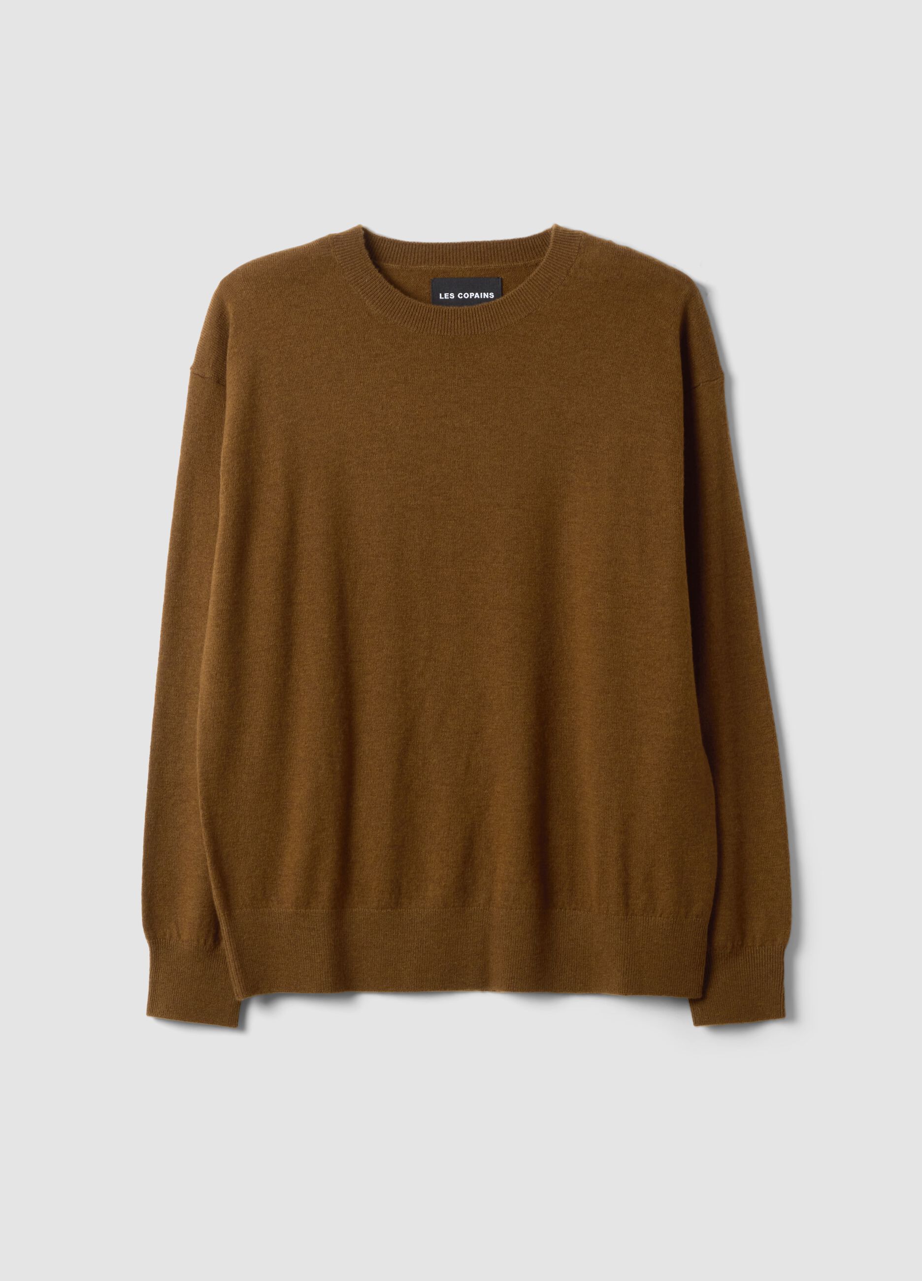 Maglia marrone in pura lana a girocollo over fit