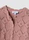 Pink cotton-blend cardigan with openwork round neck_3