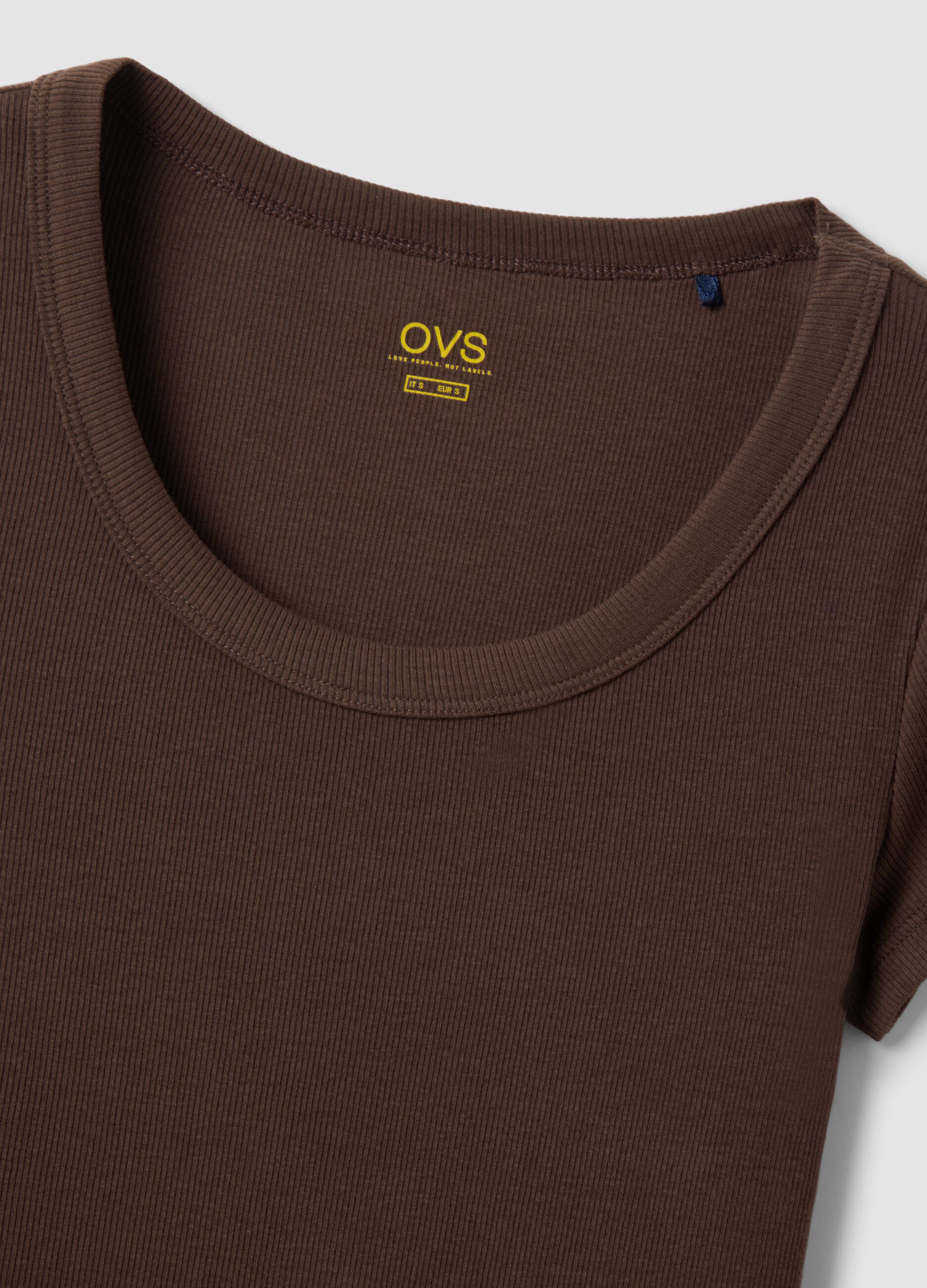 Brown fitted short sleeve cotton stretch T-shirt