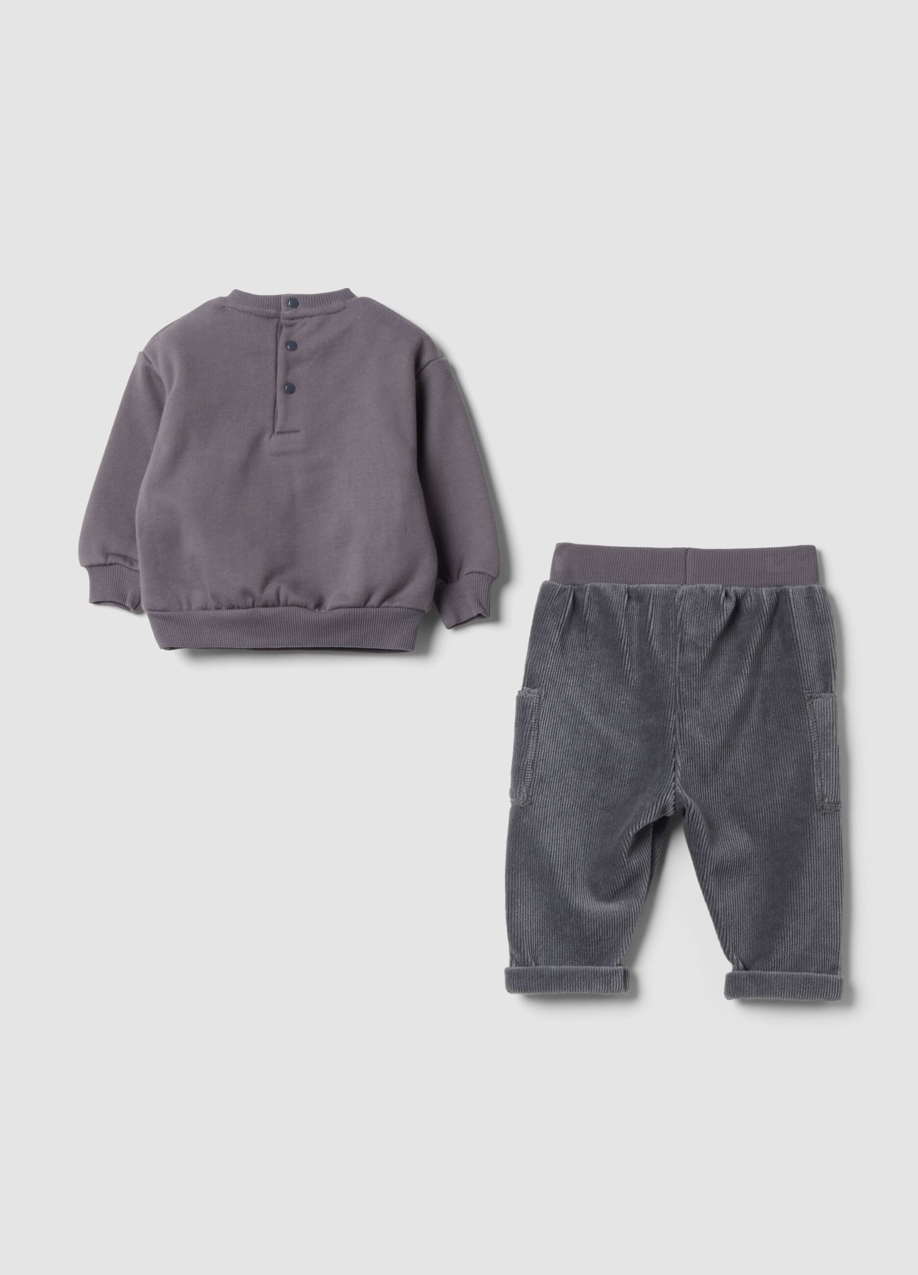Grey ribbed organic cotton set with Mickey embroidery