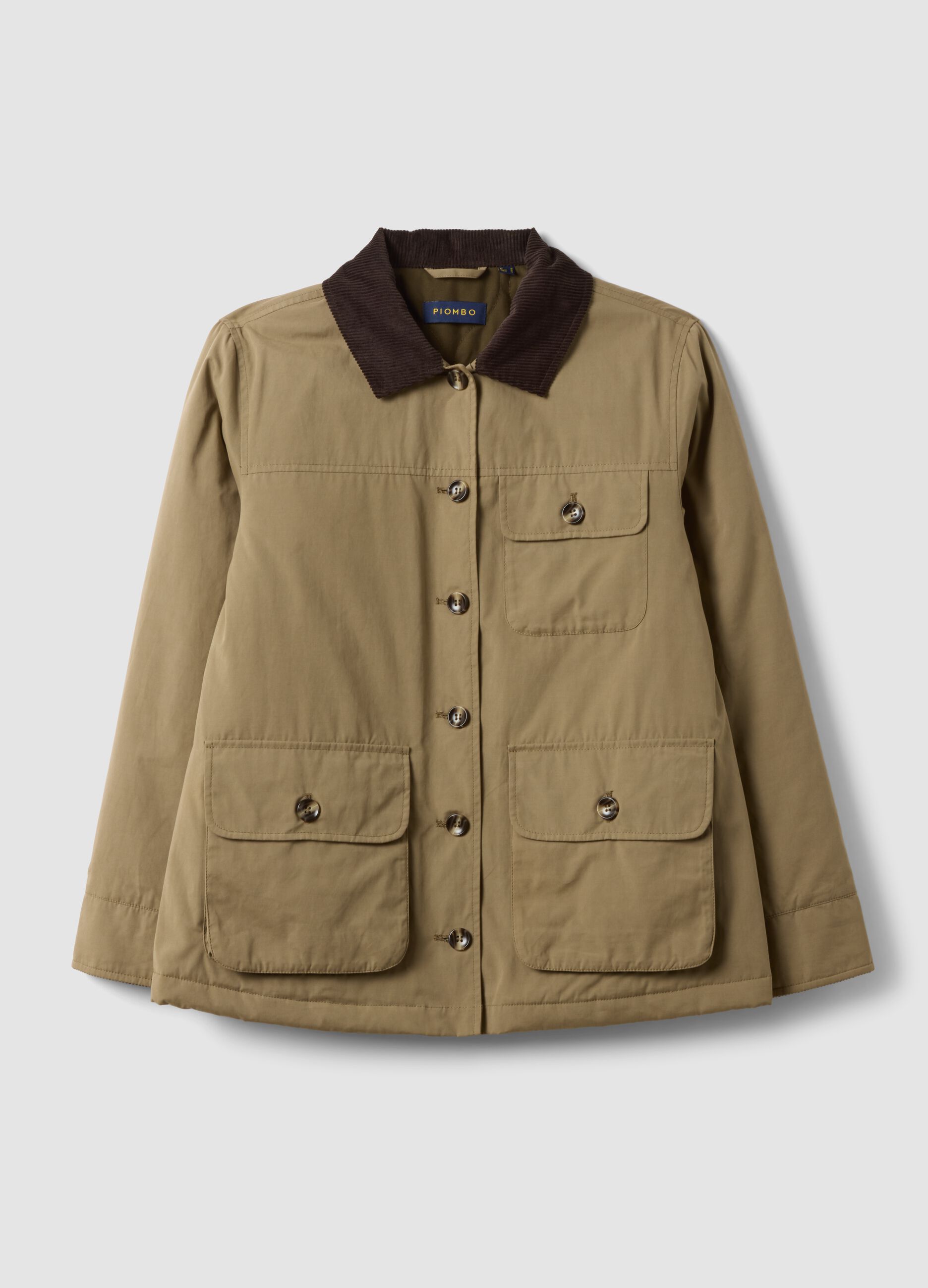 Beige regular-fit shacket with contrast collar