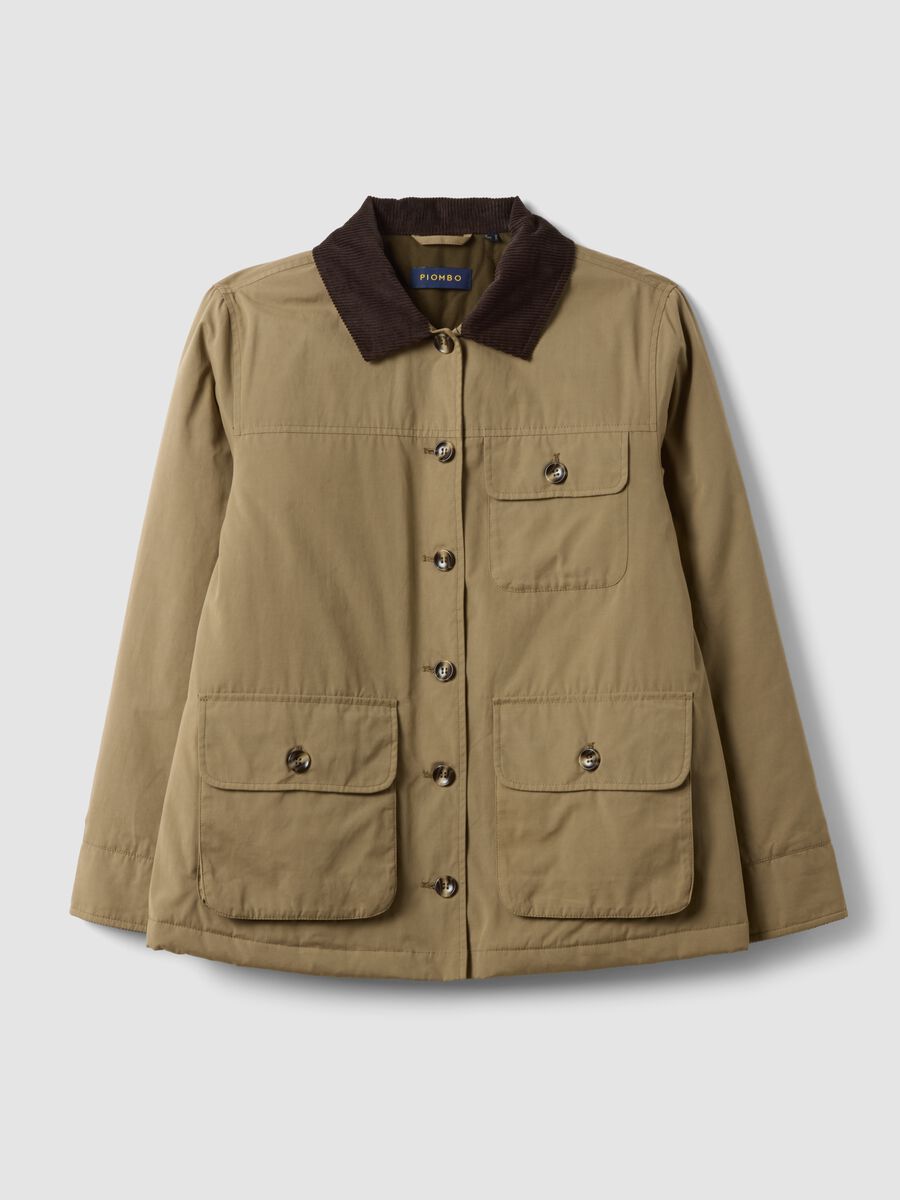 Beige regular-fit shacket with contrast collar_4