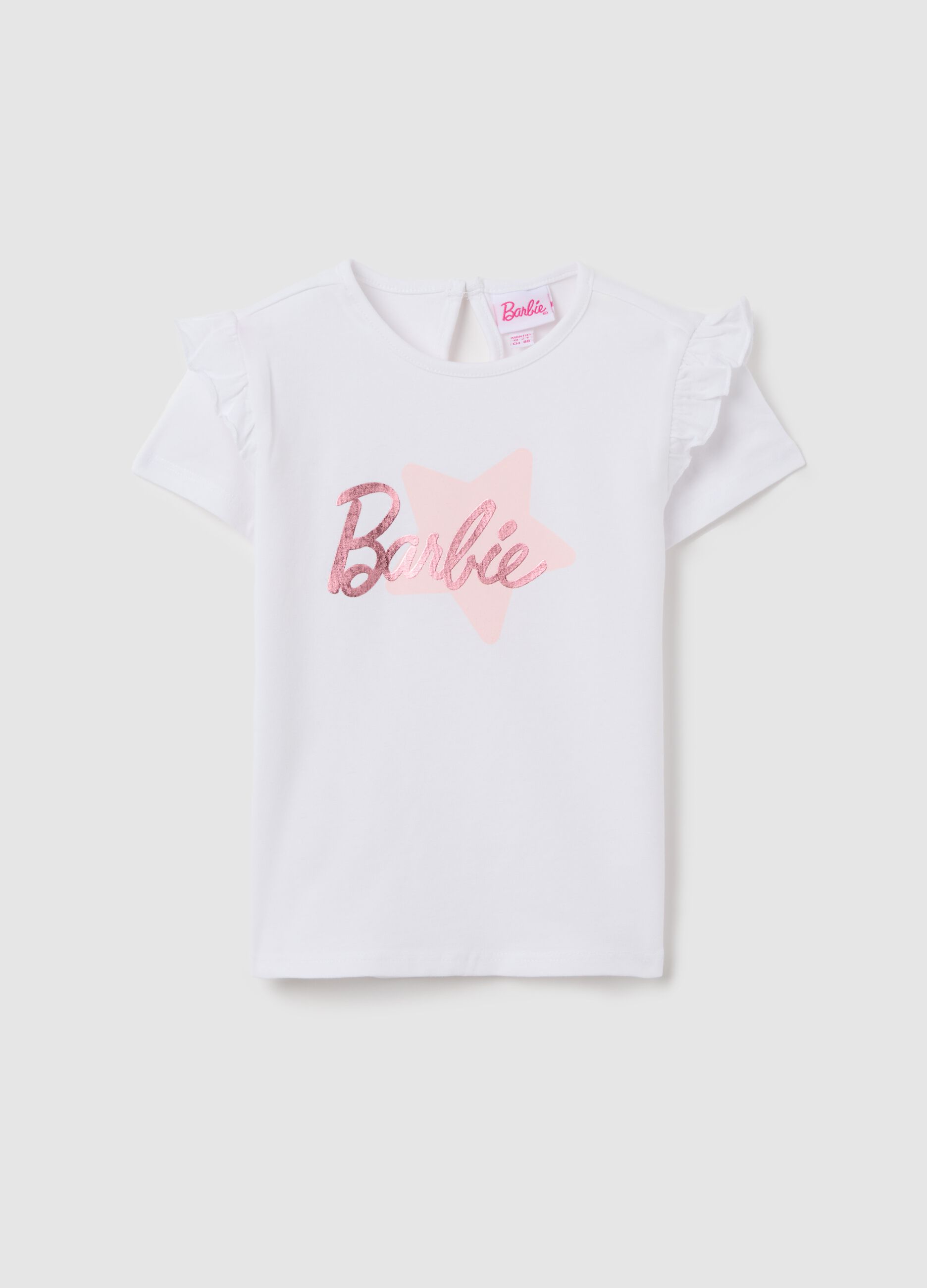 White cotton regular fit girls' T-shirt with Barbie logo