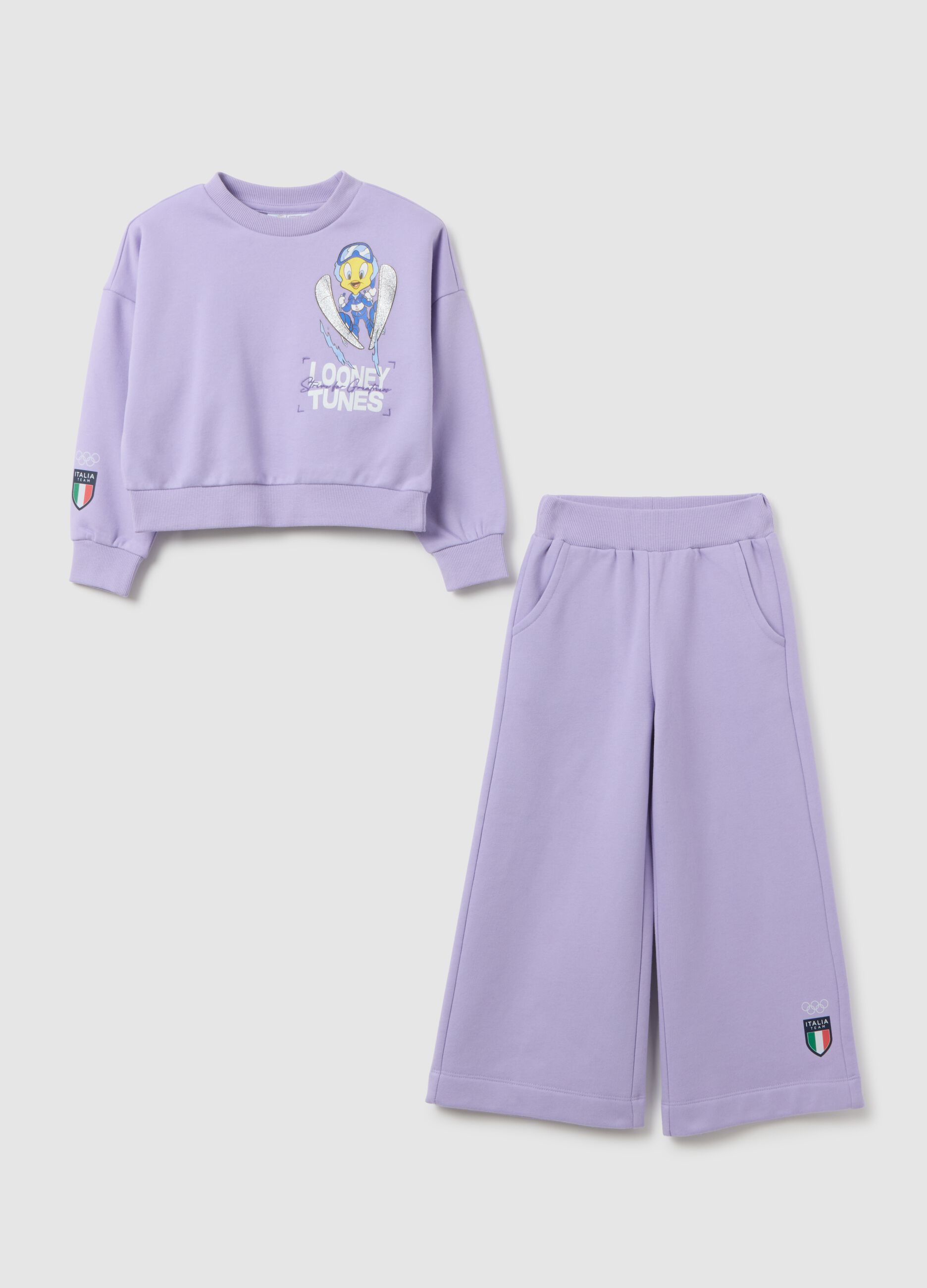 Girls' Regular Fit Purple Suit in Cotton Blend with Print