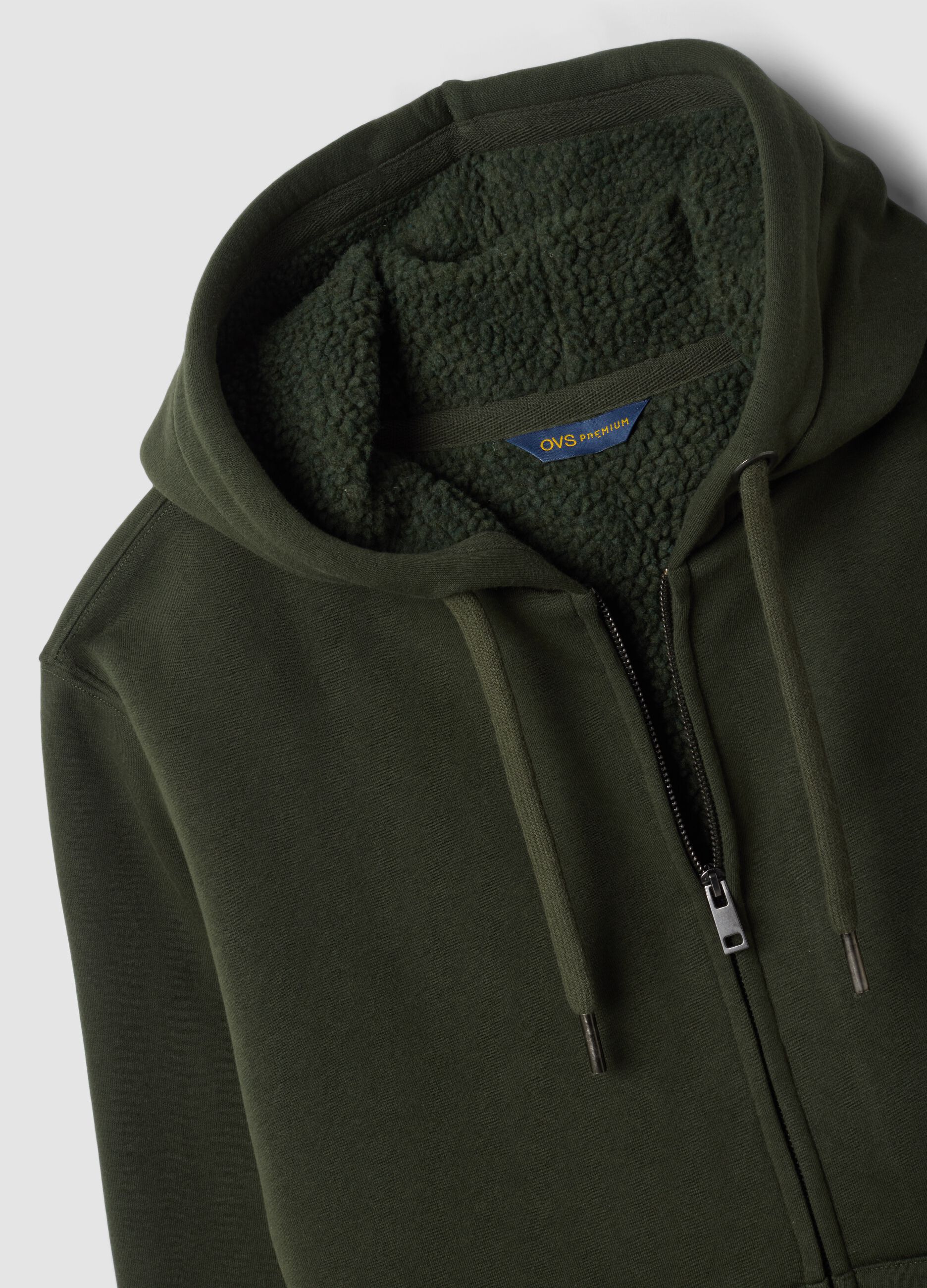 Felpa verde in misto cotone fleece con cappuccio regular fit