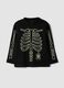T-shirt nera in puro cotone con girocollo e stampa scheletro_4