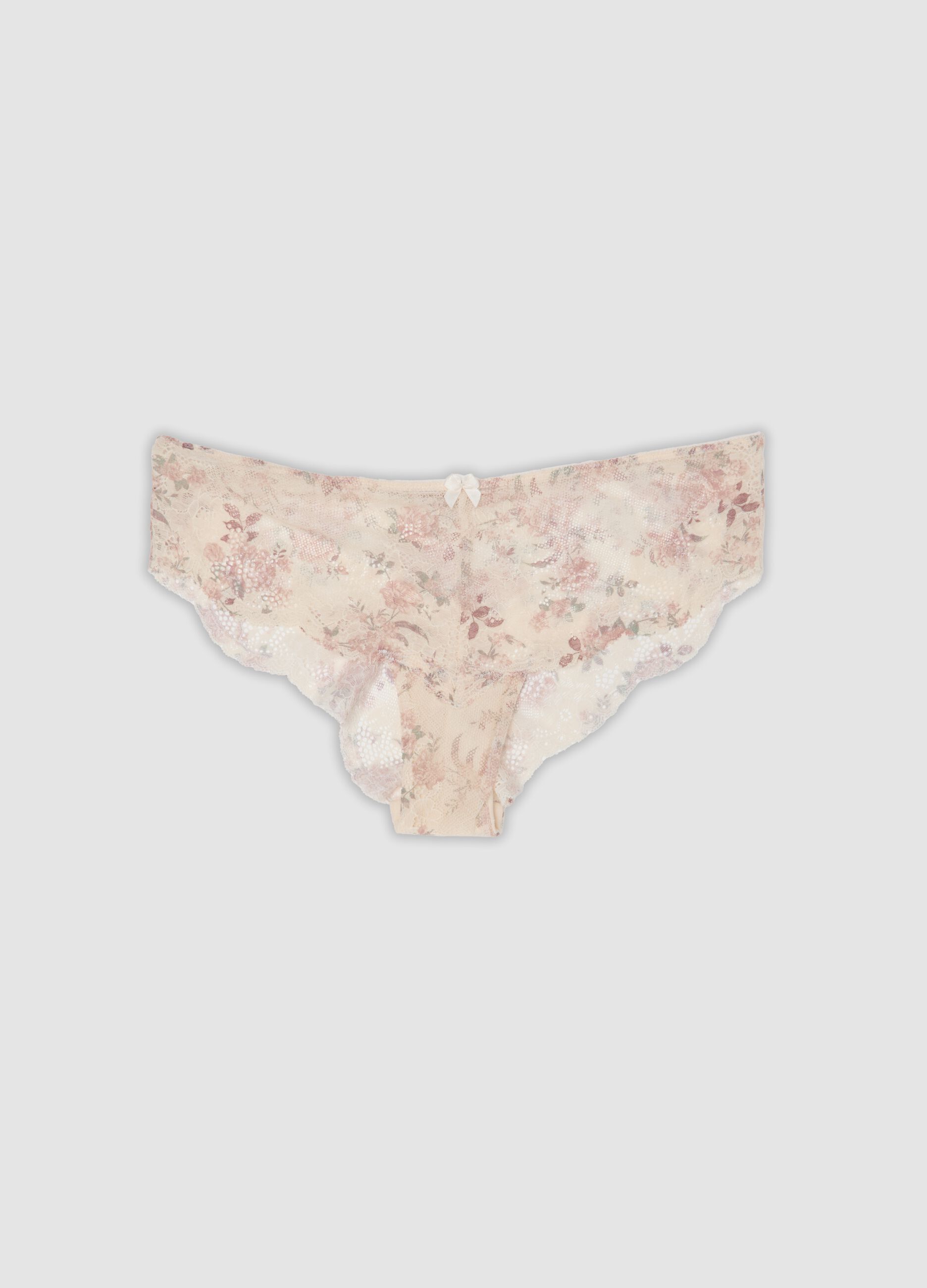 Slip beige in cotone organico in pizzo con fantasia floreale