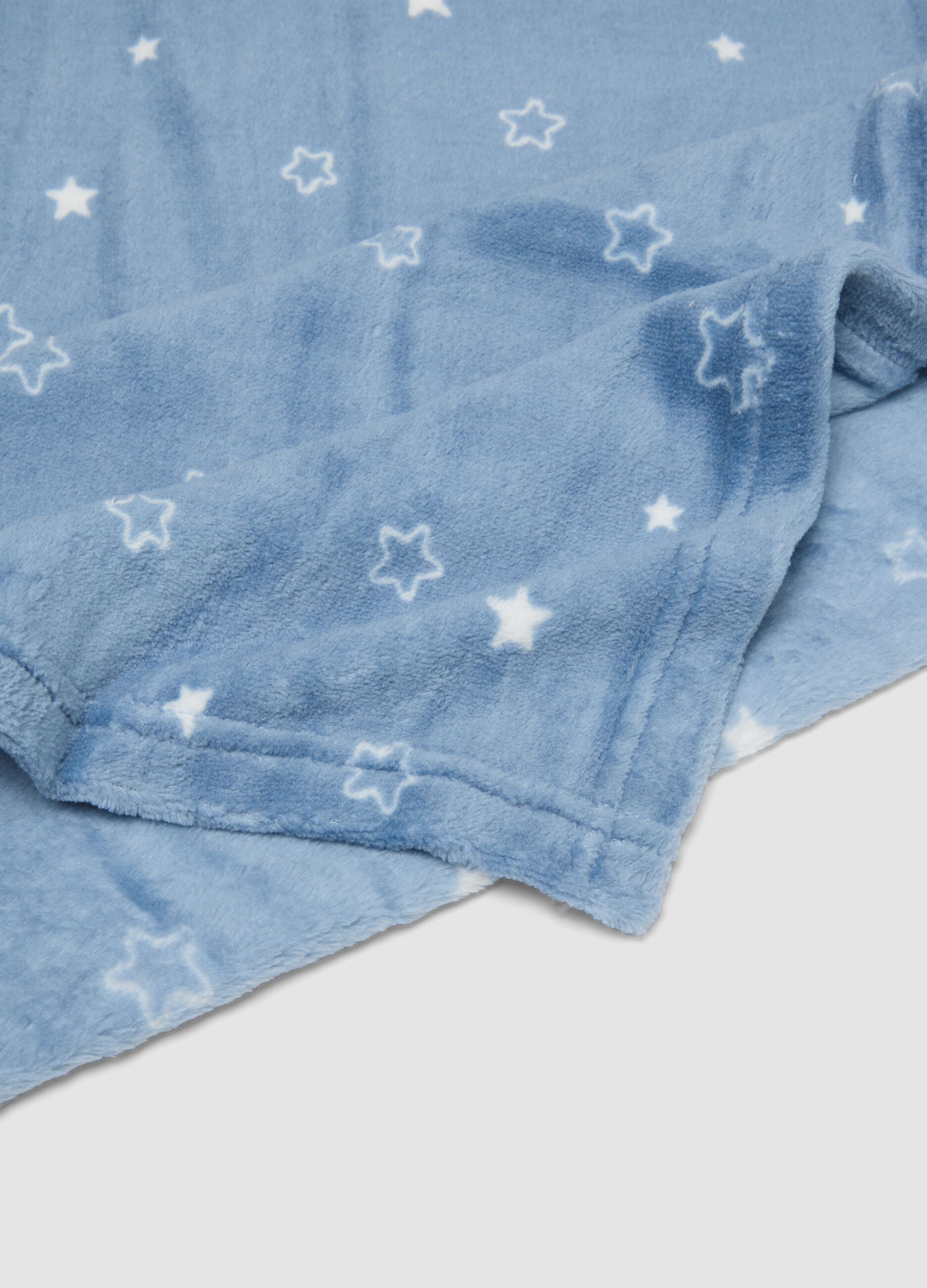 Copertina azzurra con stampa stelle per culla effetto pelliccia