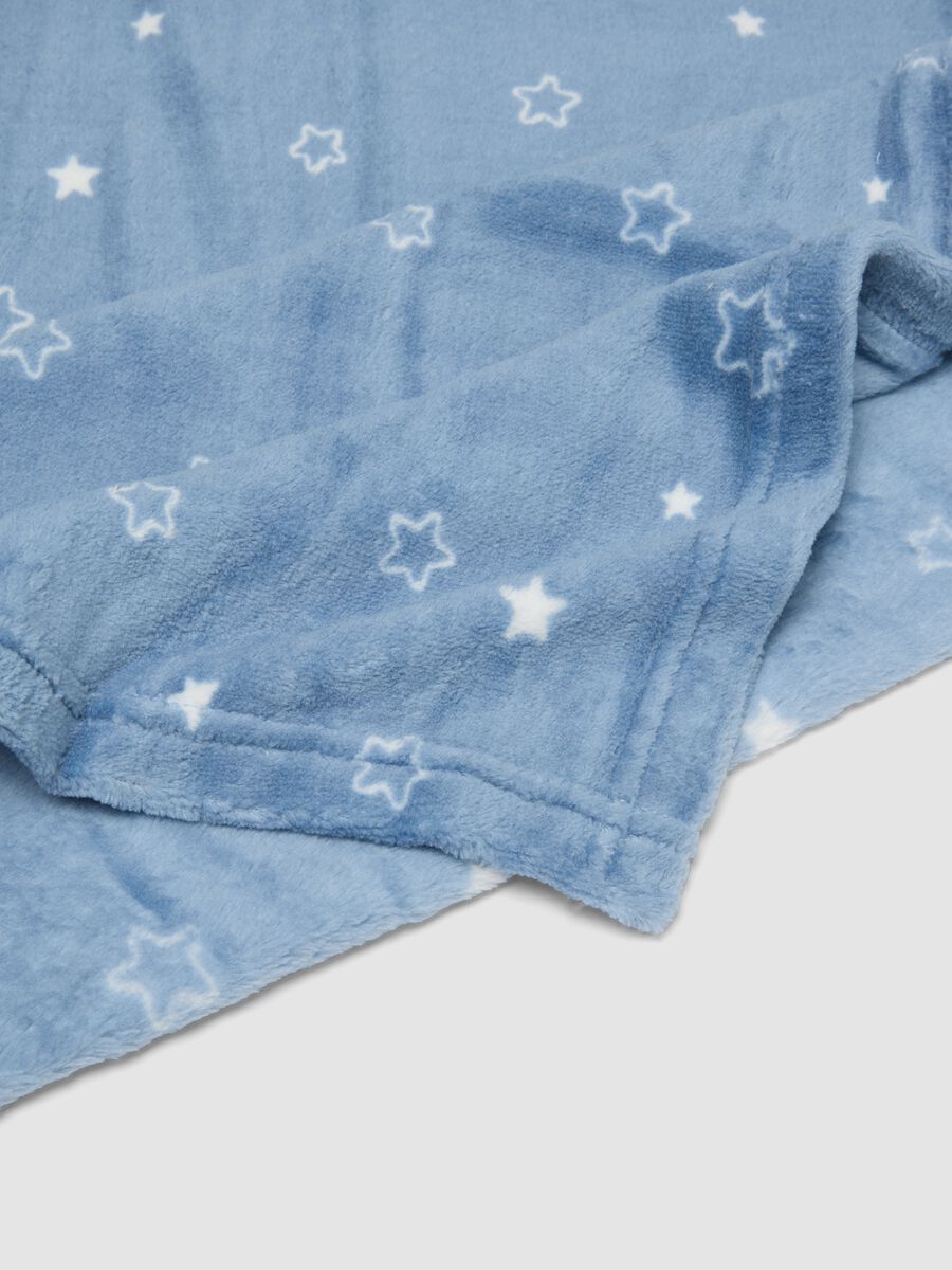 Blue star-print cot blanket with faux-fur feel_1