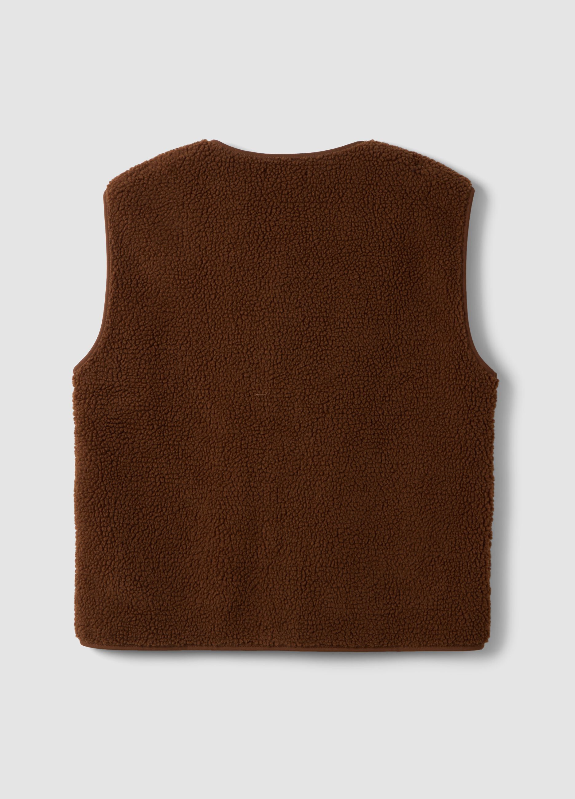 Light brown V-neck gilet with patch pockets