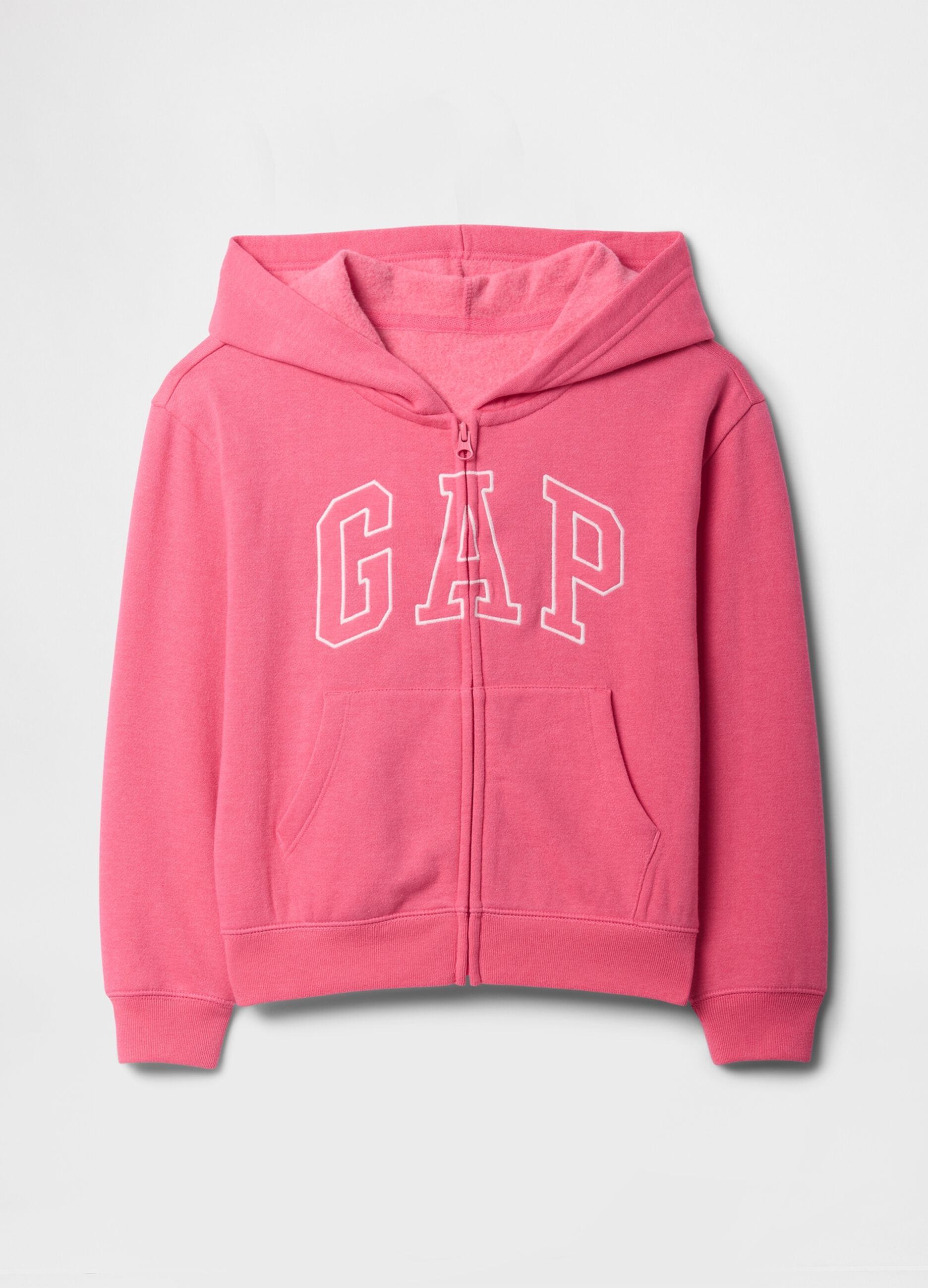 Girls' Regular Fit Pink Cotton Blend Hoodie with Zip