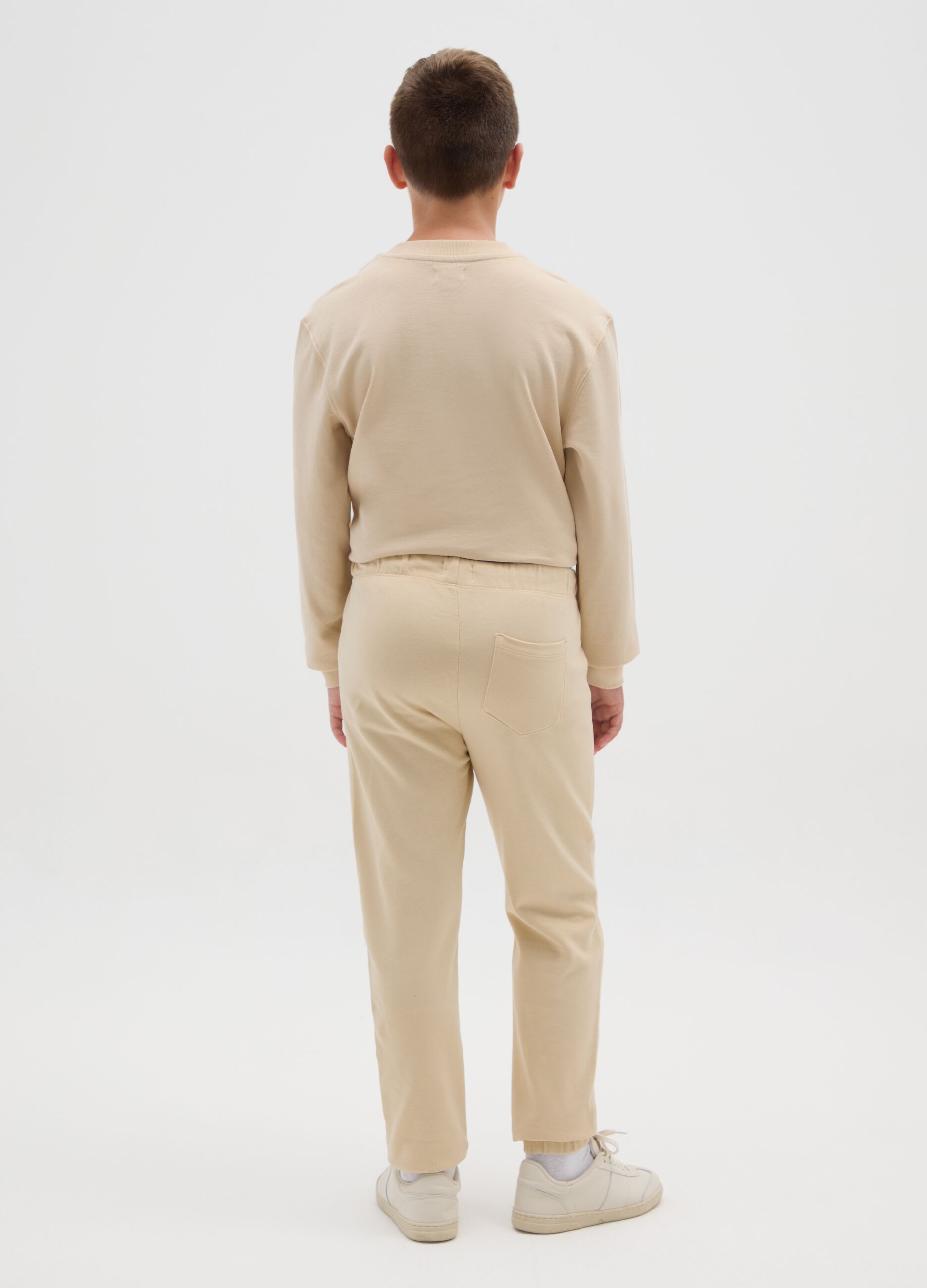 Boys' regular fit beige pure cotton trousers