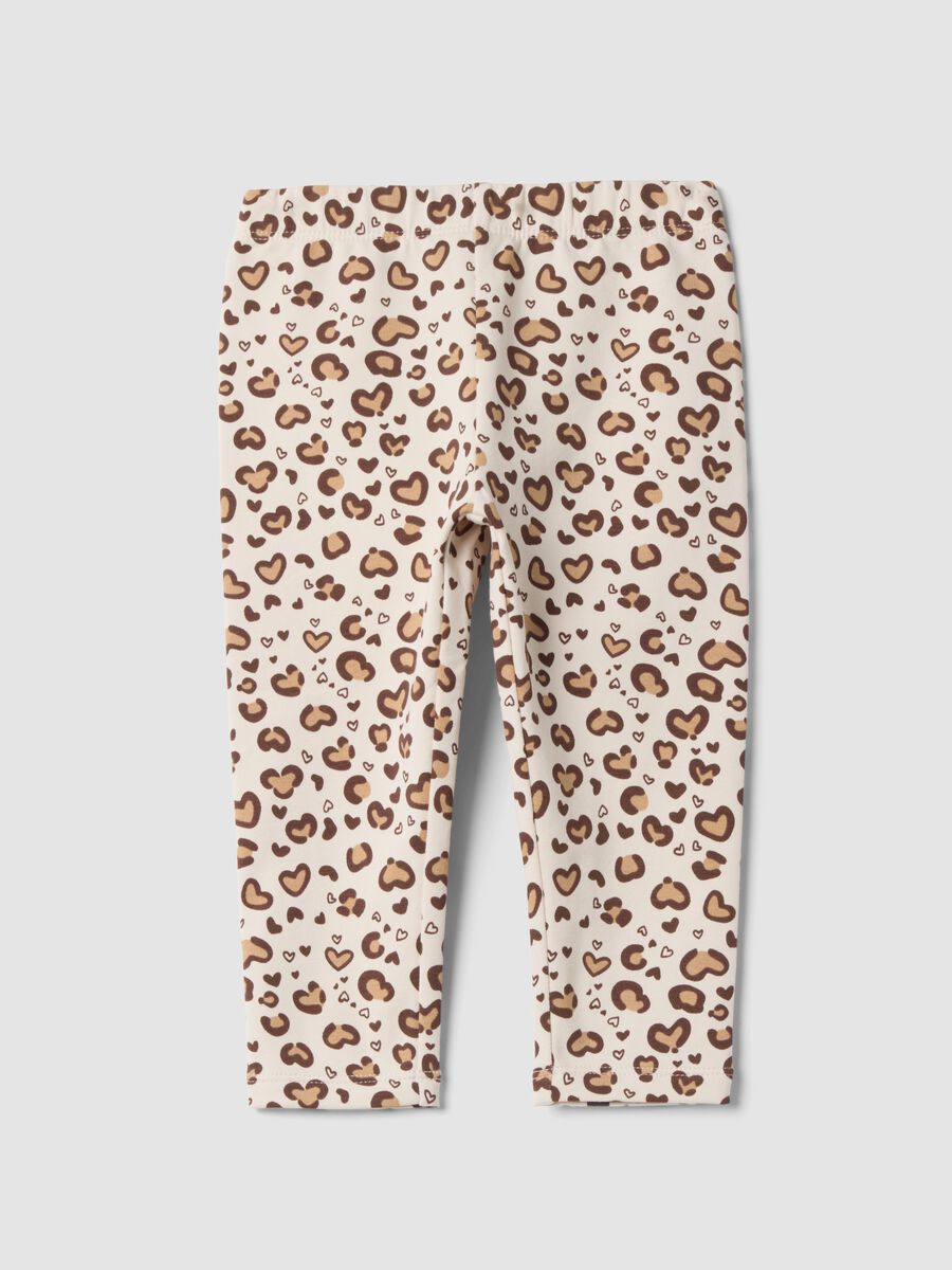 Beige stretch cotton leggings with animal print_0