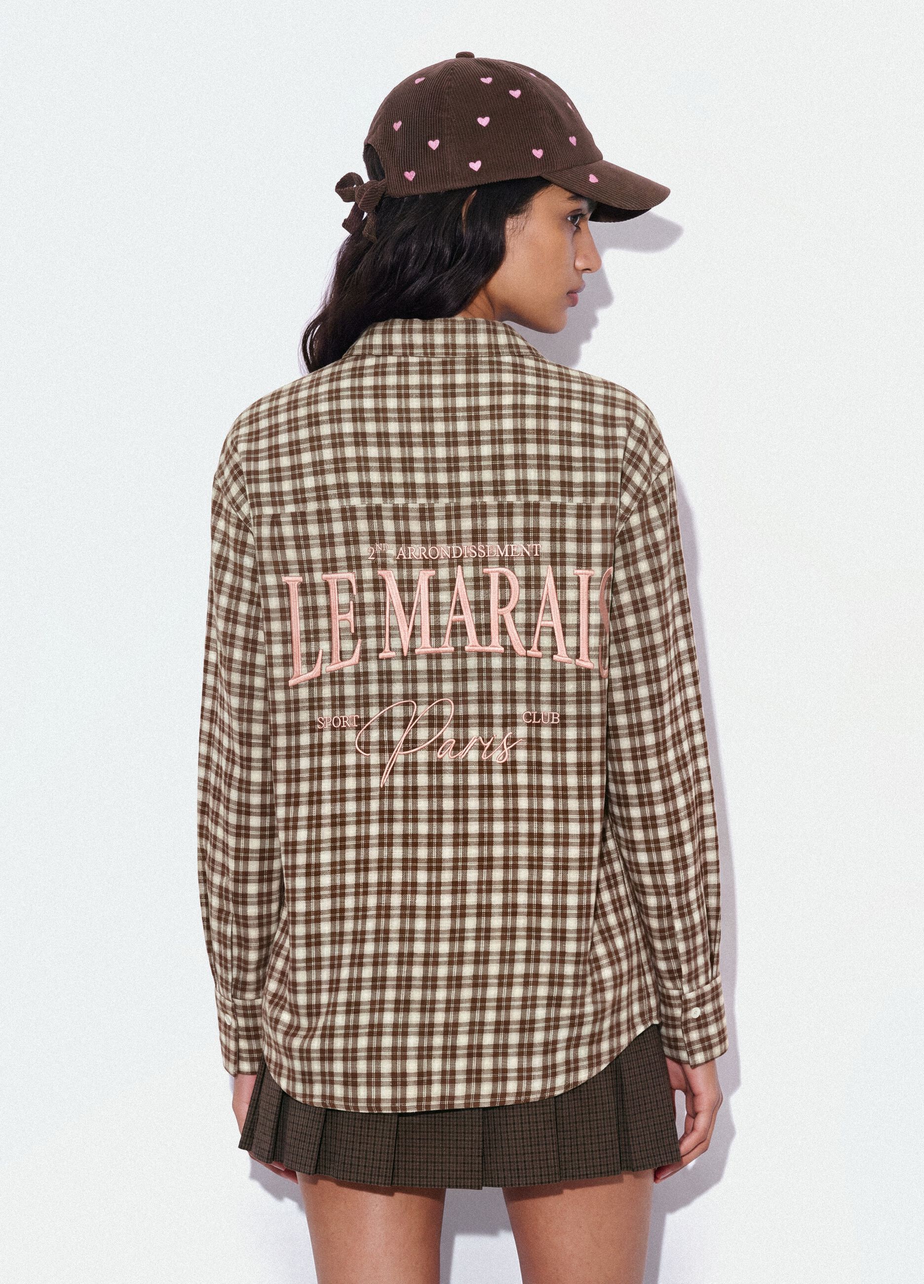 Camicia marrone a quadri in flanella di puro cotone