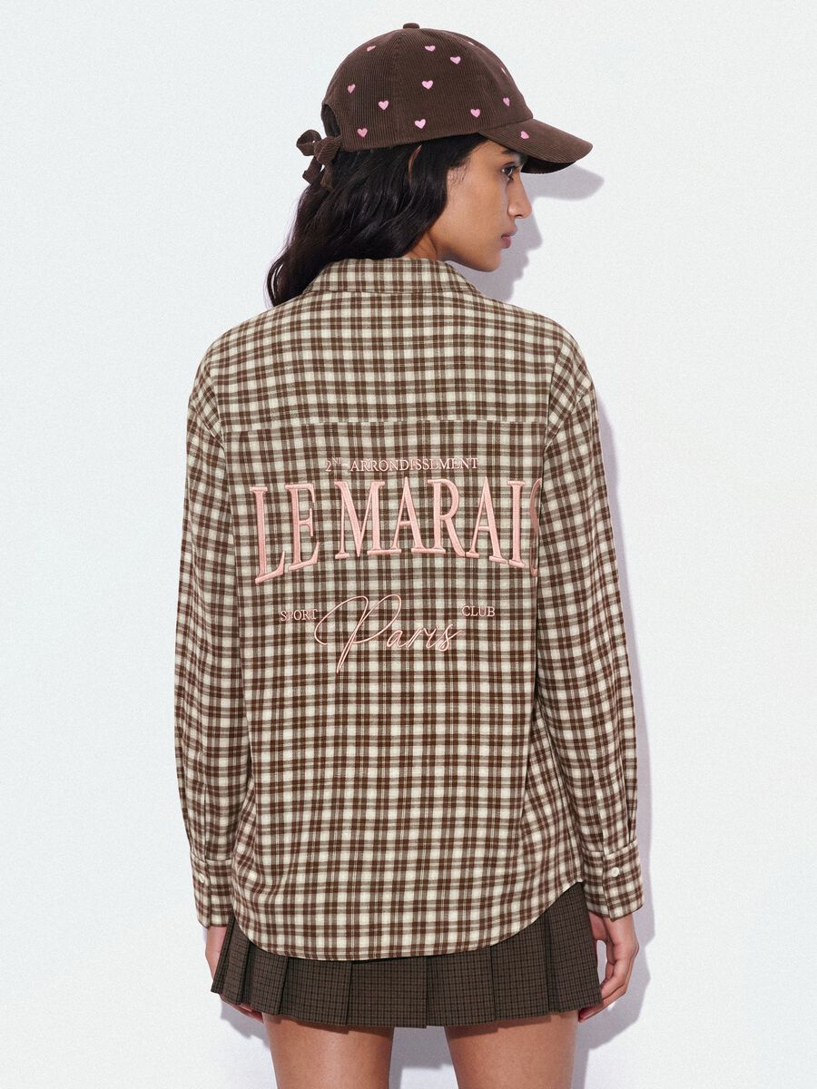Camicia marrone a quadri in flanella di puro cotone_3