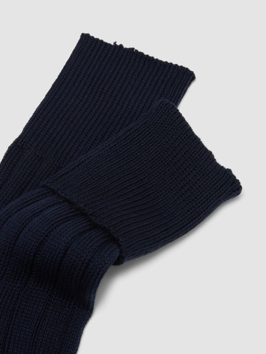 Blue long ribbed socks in pure cotton_2