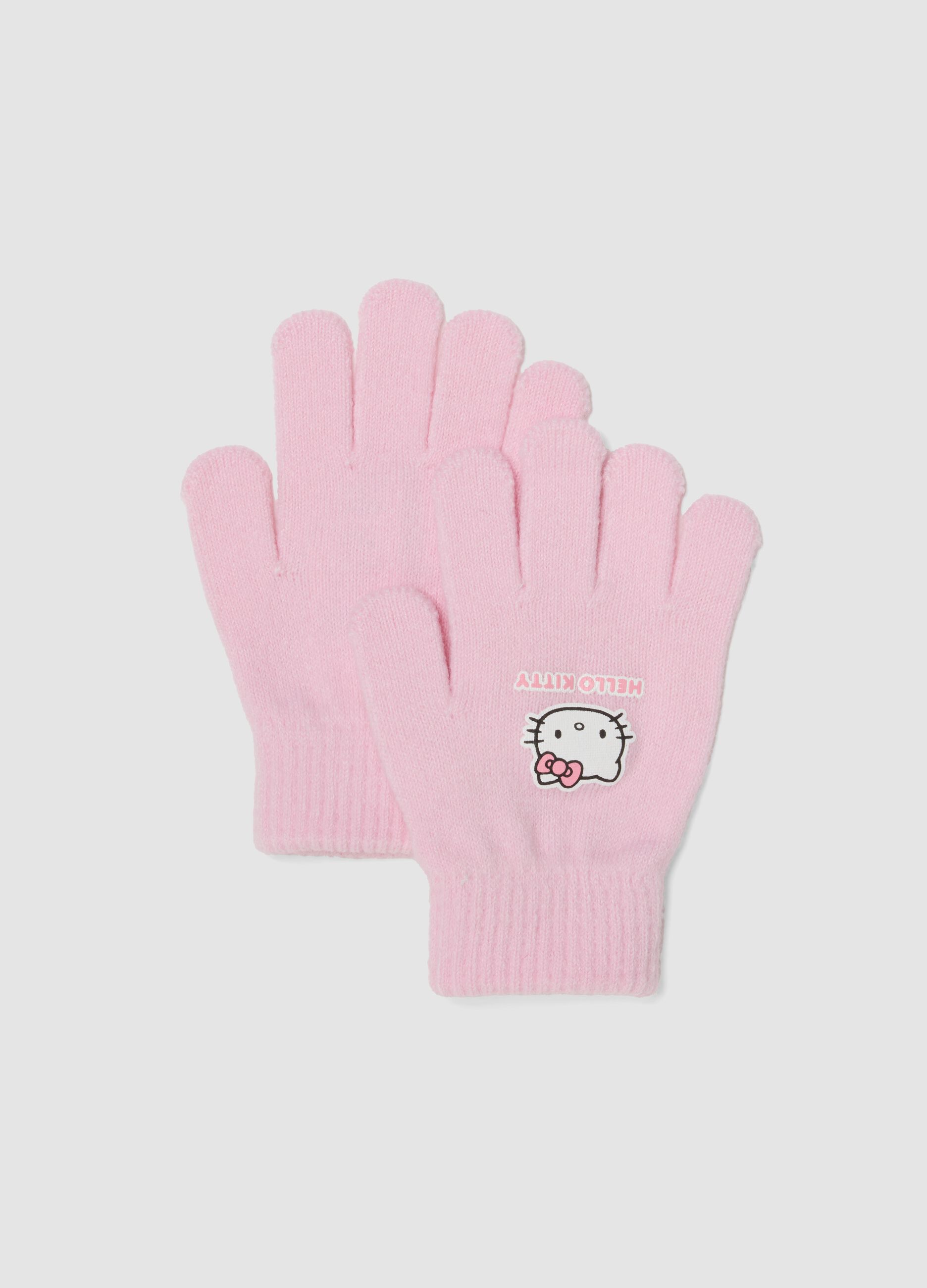 Guanti rosa in tessuto elasticizzato con stampa Hello Kitty
