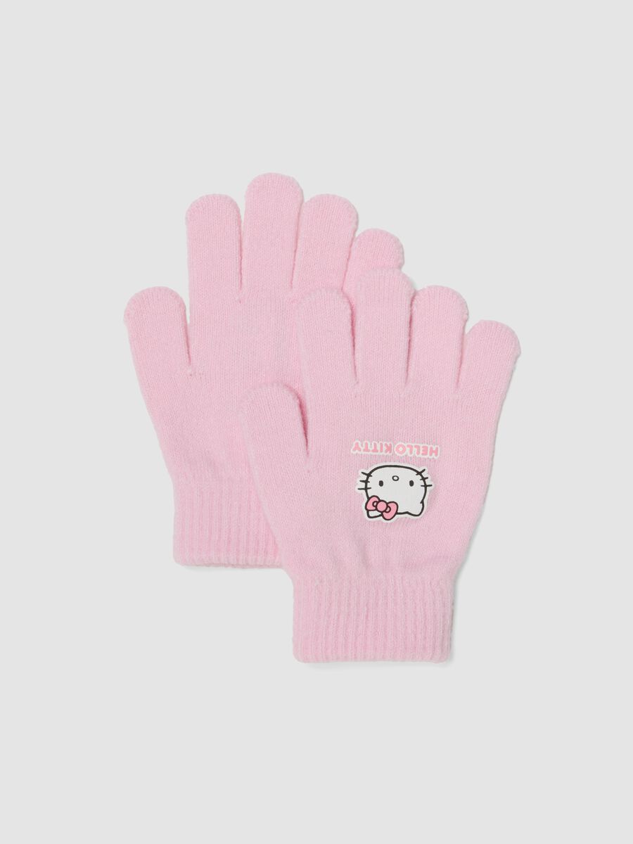Guanti rosa in tessuto elasticizzato con stampa Hello Kitty_0