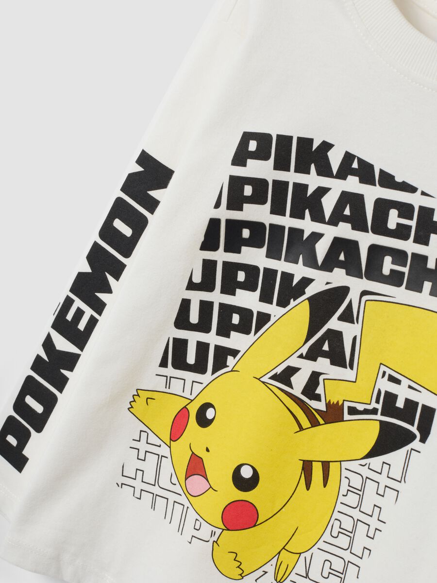 Cream White Pure Cotton T-shirt with Pikachu Print, Regular Fit_2
