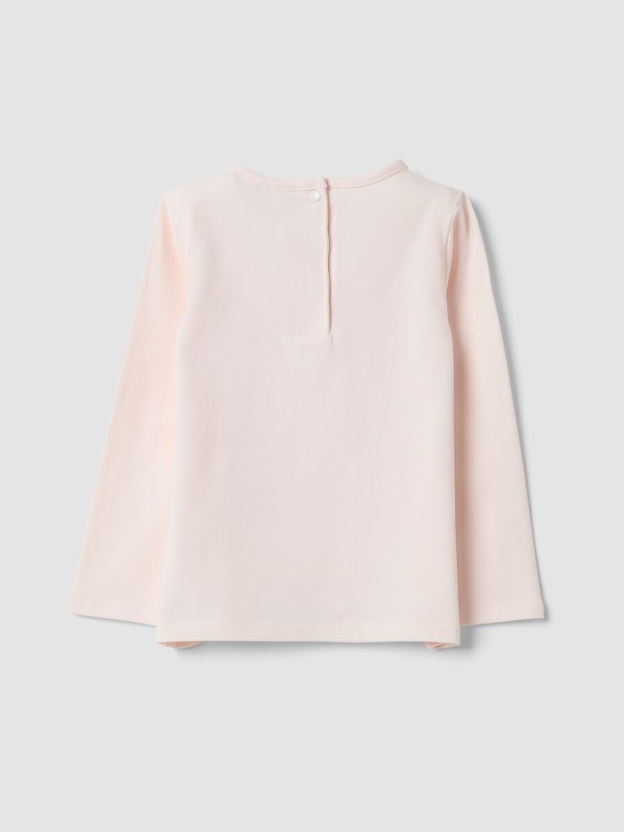 Pink stretch organic cotton T-shirt with teddy bear embroidery_1