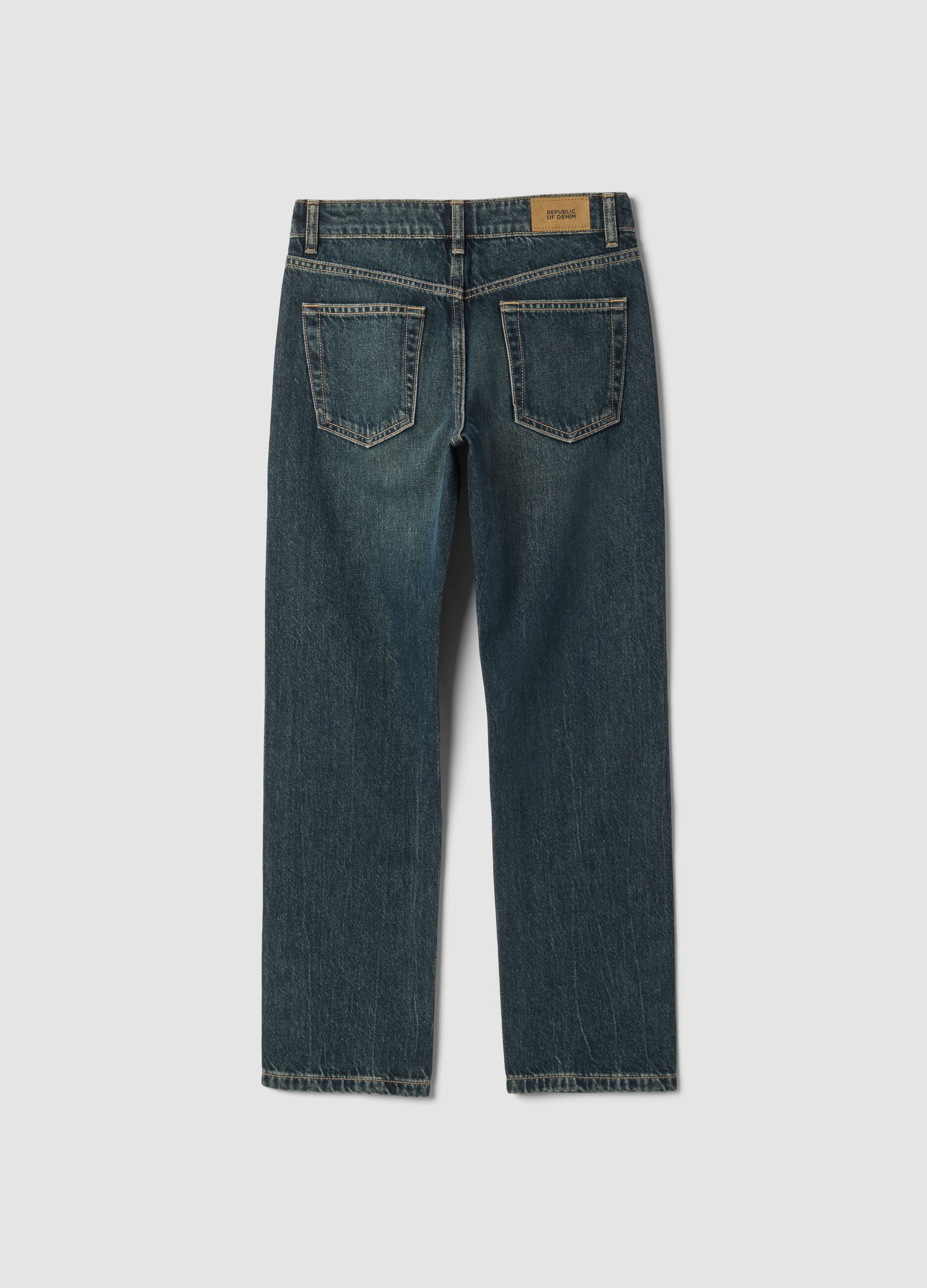 Dark blue straight-fit jeans in pure cotton