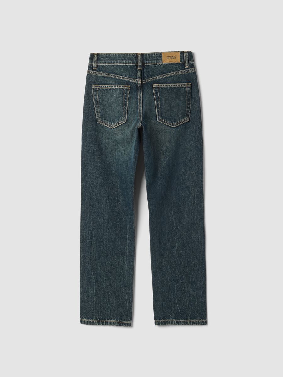 Dark blue straight-fit jeans in pure cotton_1