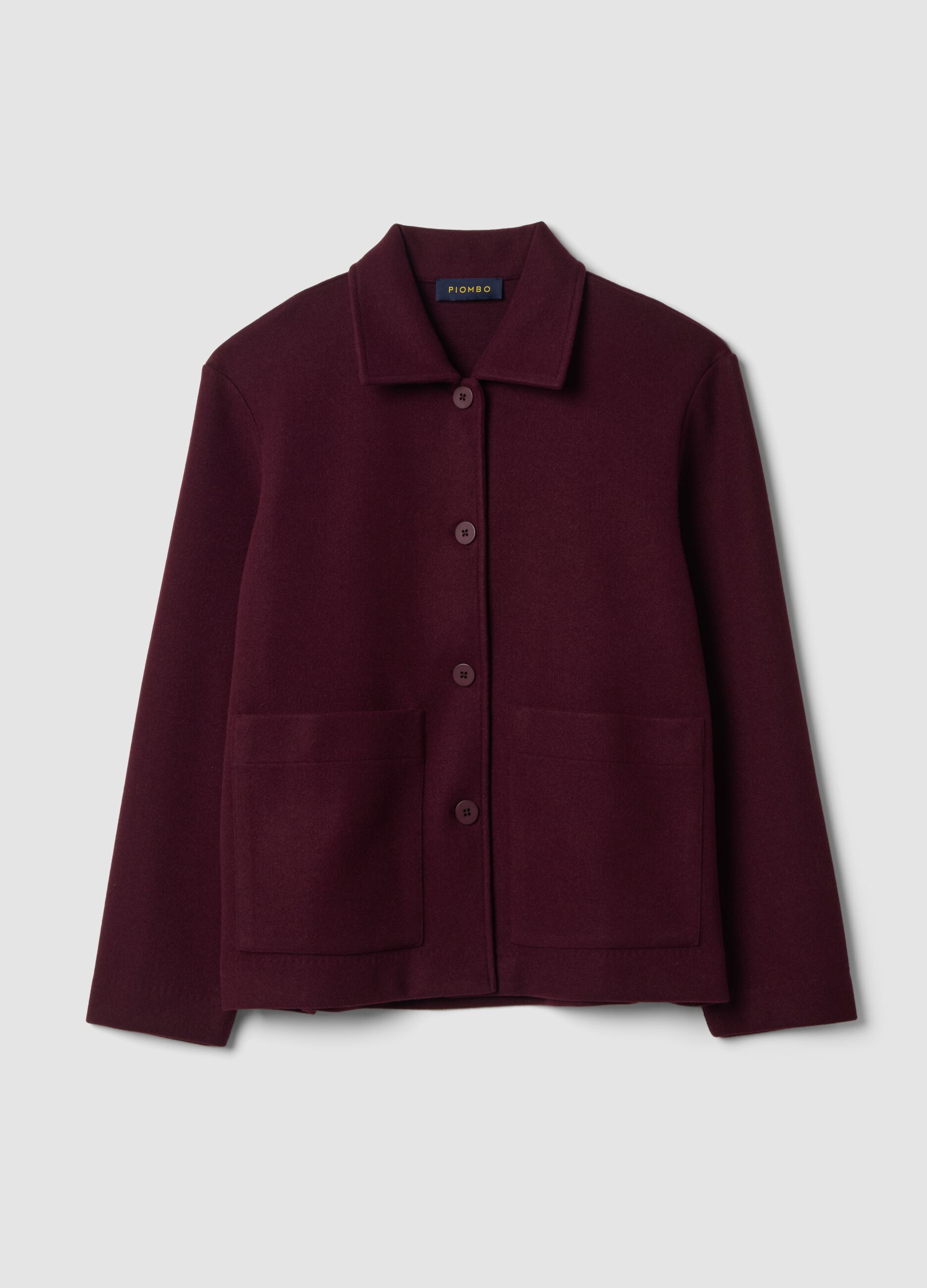 Burgundy red viscose-blend jacket with crew neck, regular fit