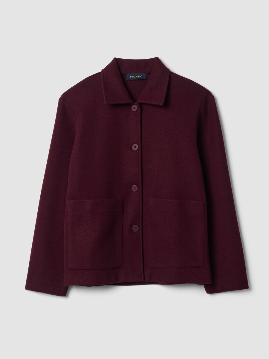 Burgundy red viscose-blend jacket with crew neck, regular fit_4