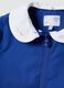 Customisable blue school apron with rhinestone details and floral embroidery_2