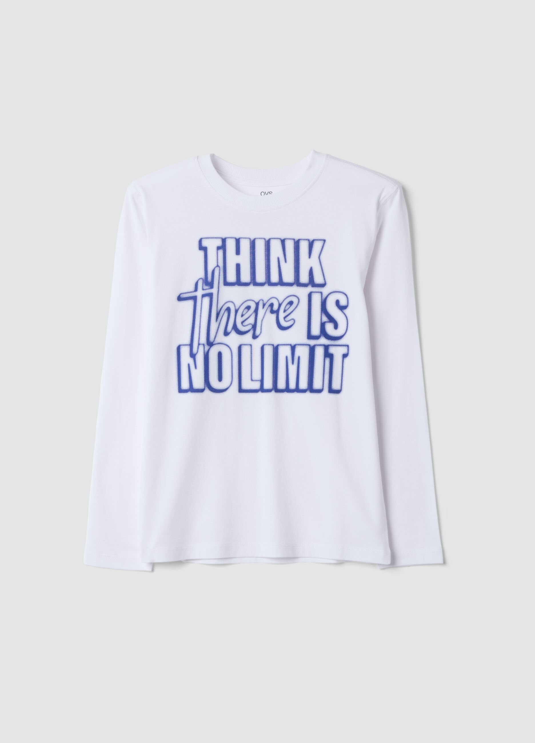 White crew-neck T-shirt in pure organic cotton with slogan, relaxed fit