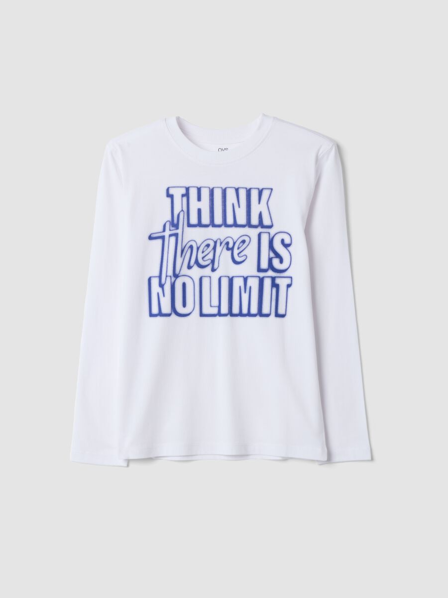 White crew-neck T-shirt in pure organic cotton with slogan, relaxed fit_0