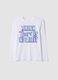 White crew-neck T-shirt in pure organic cotton with slogan, relaxed fit_0