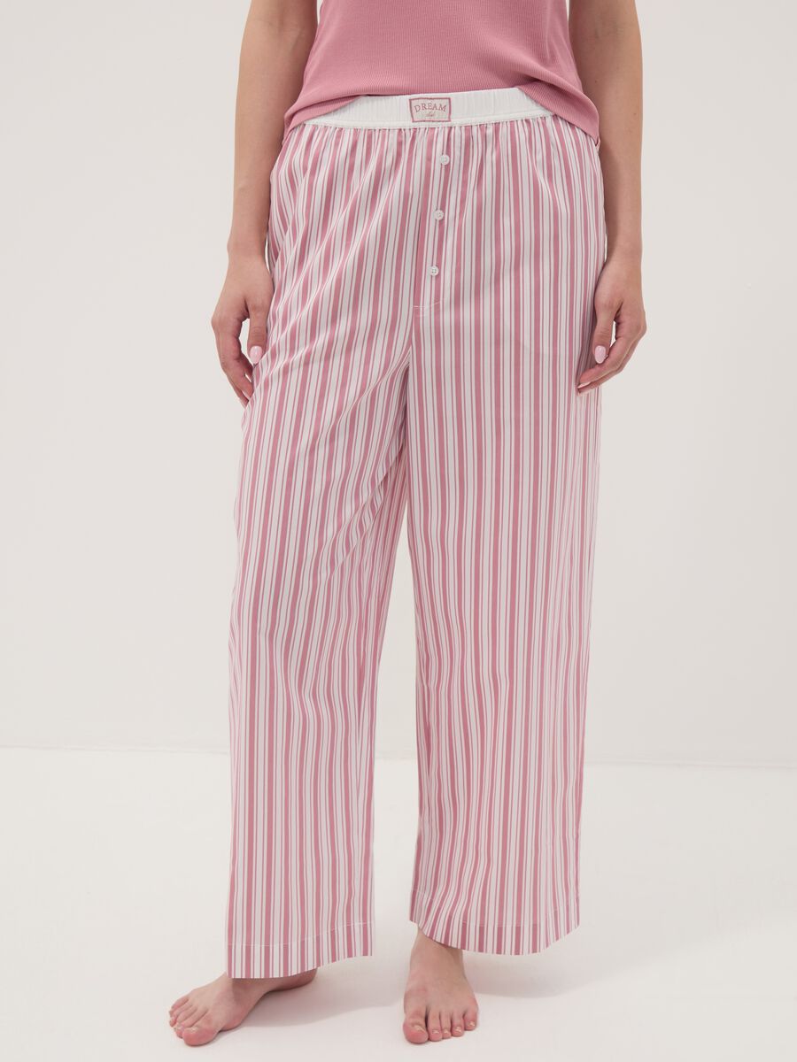 Pink striped stretch cotton-blend poplin pyjama trousers_1