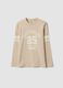 Beige pure organic cotton T-shirt with college print for boys_3