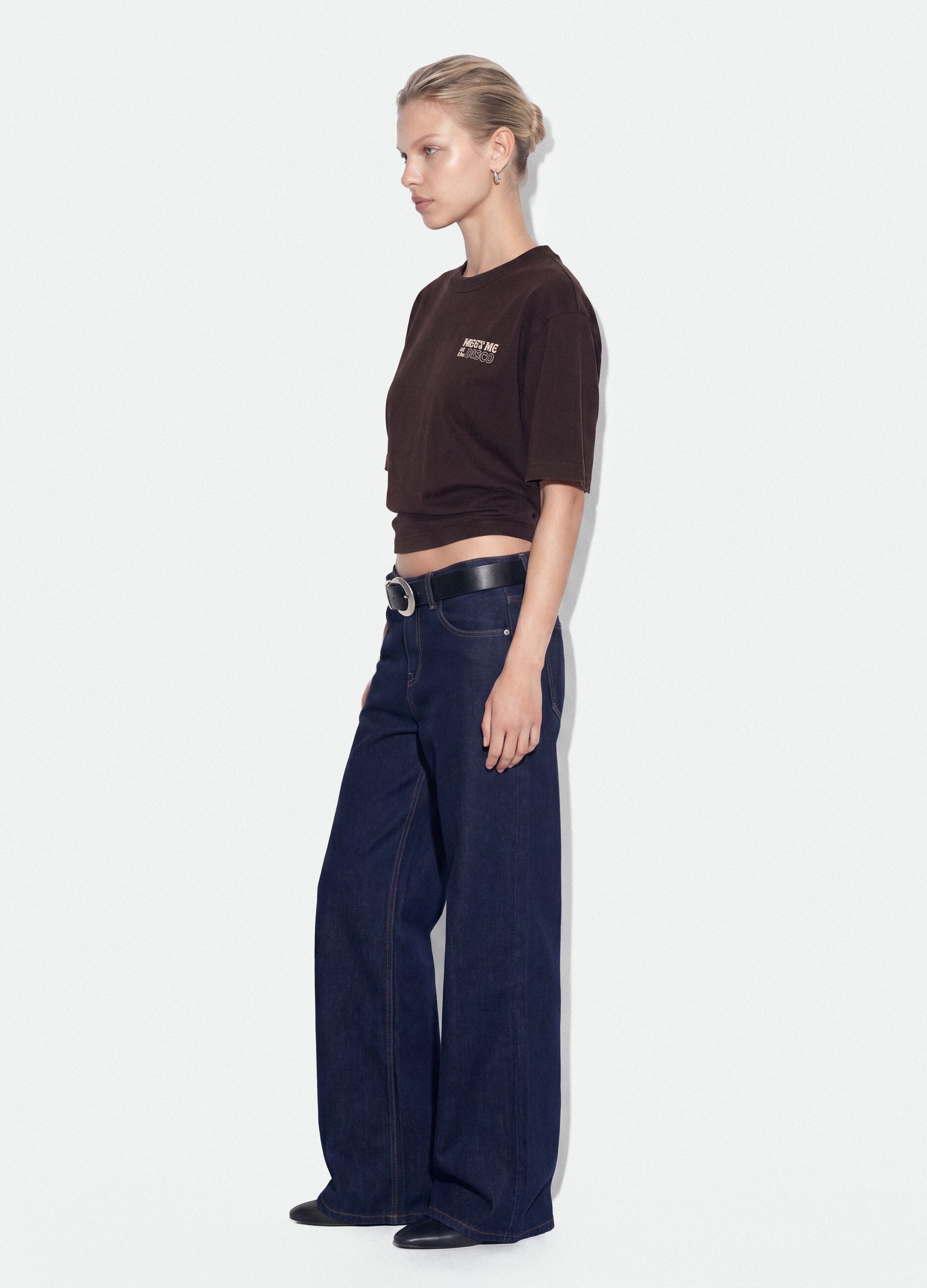 Grey pure cotton oversized T-shirt with chest slogan