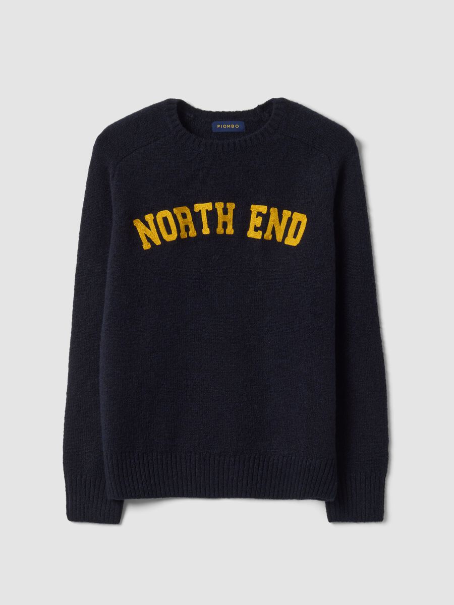Blue stretch wool crew-neck jumper with print_0