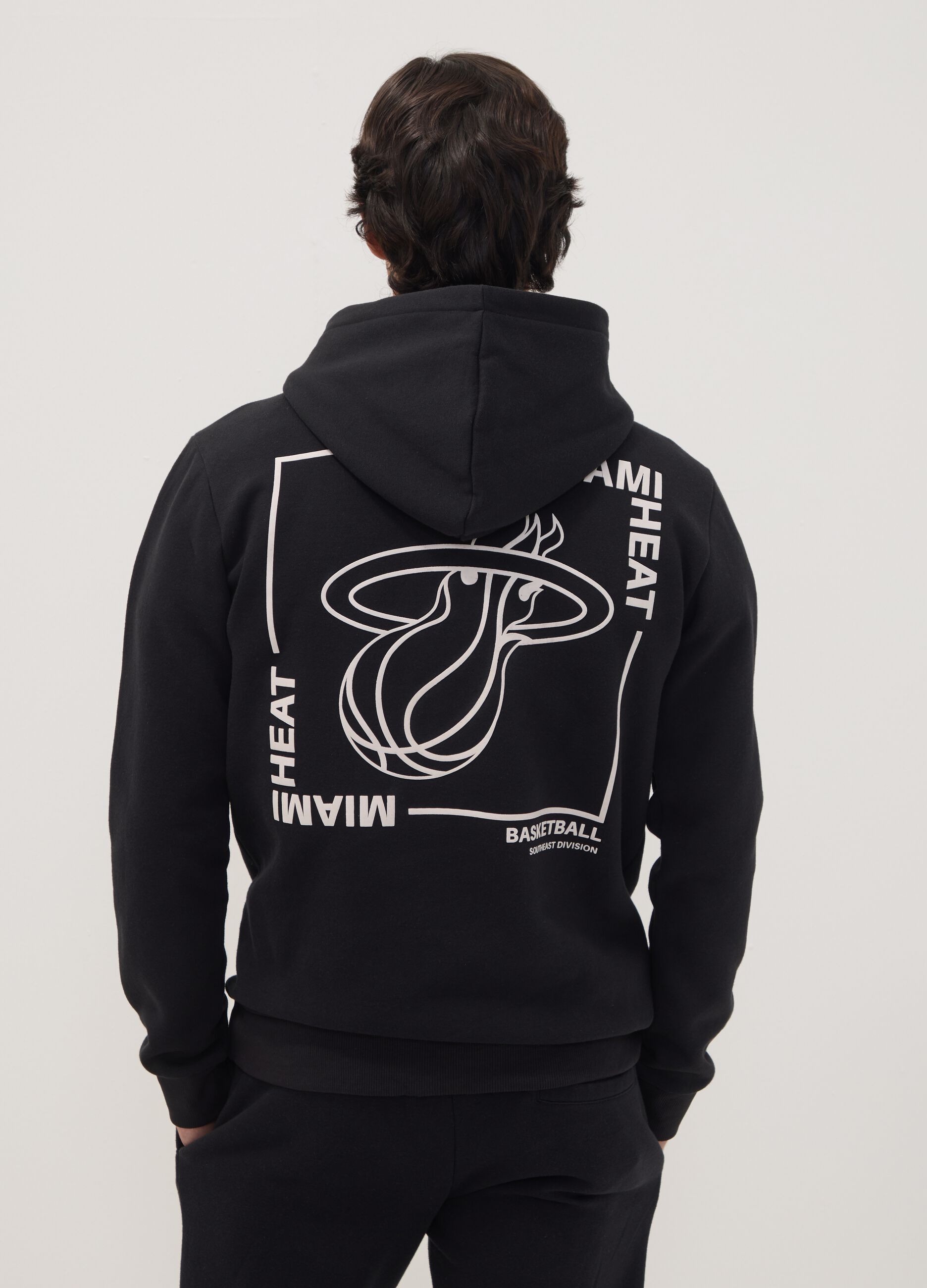 Black cotton-blend hoodie with Miami Heat print