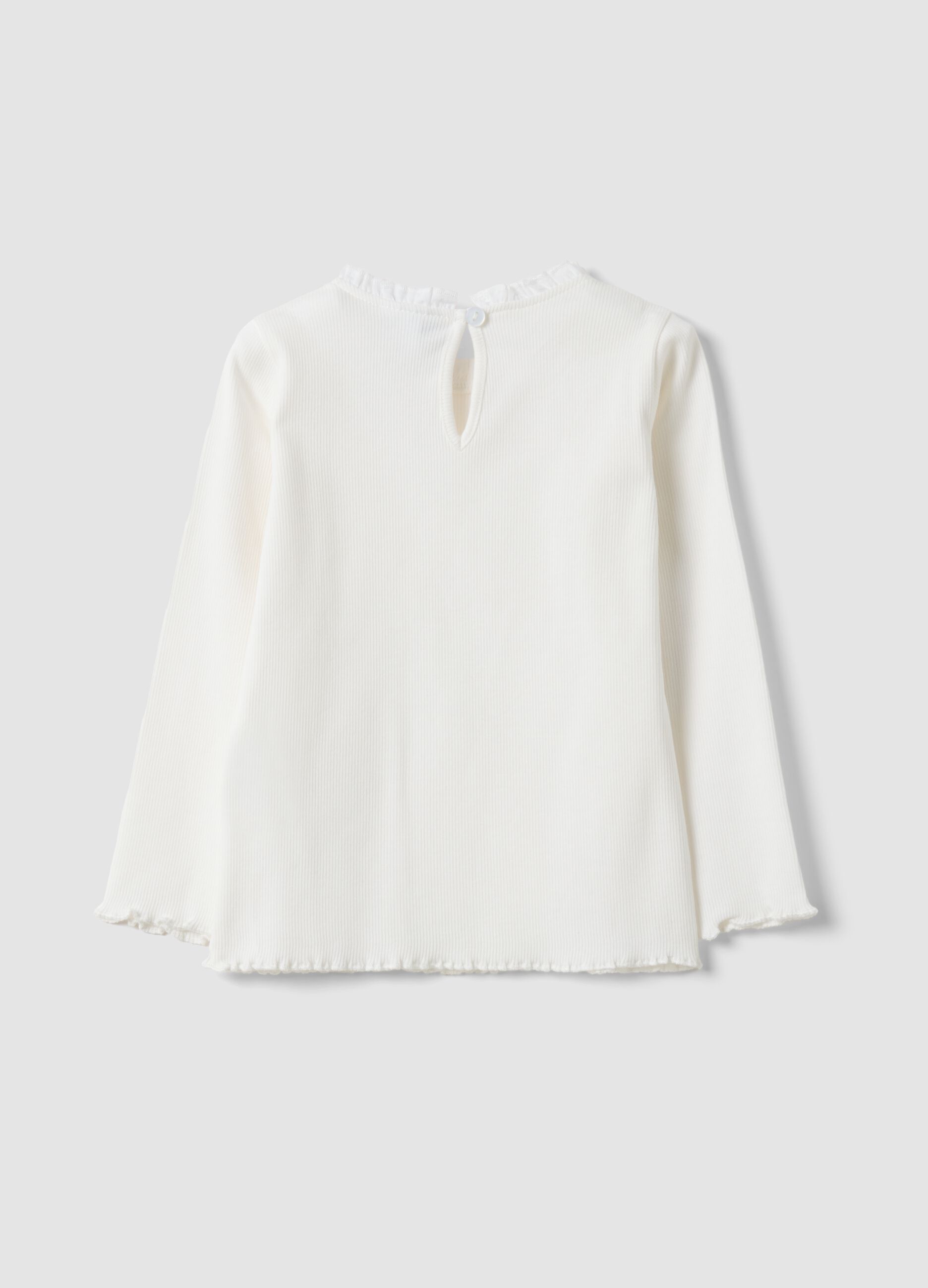 White ribbed organic stretch cotton crew-neck top